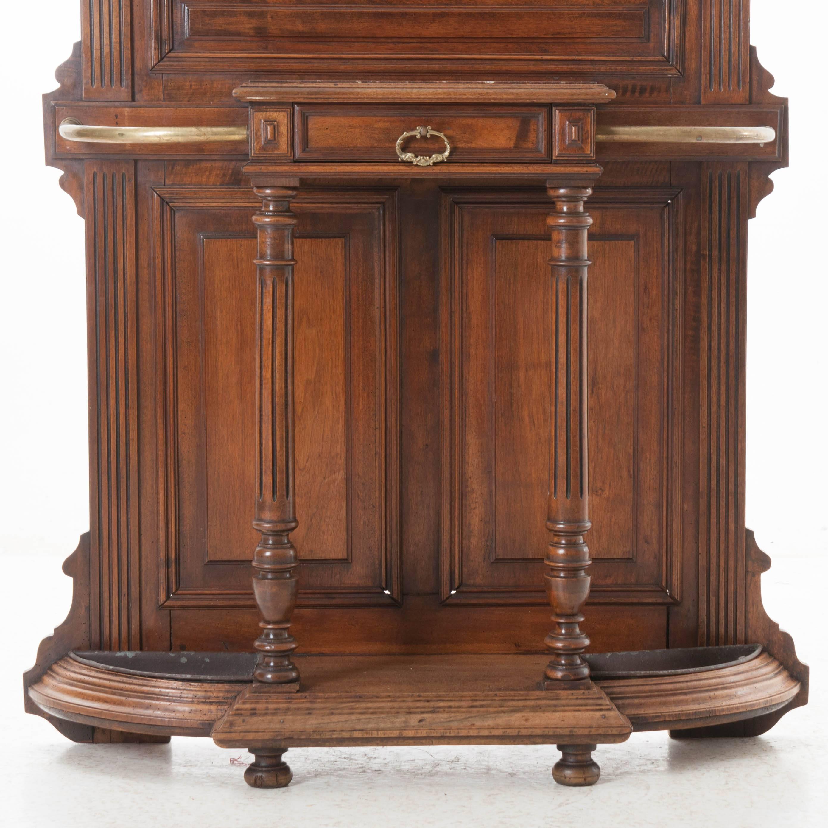 French 19th Century Walnut Hall Tree 1