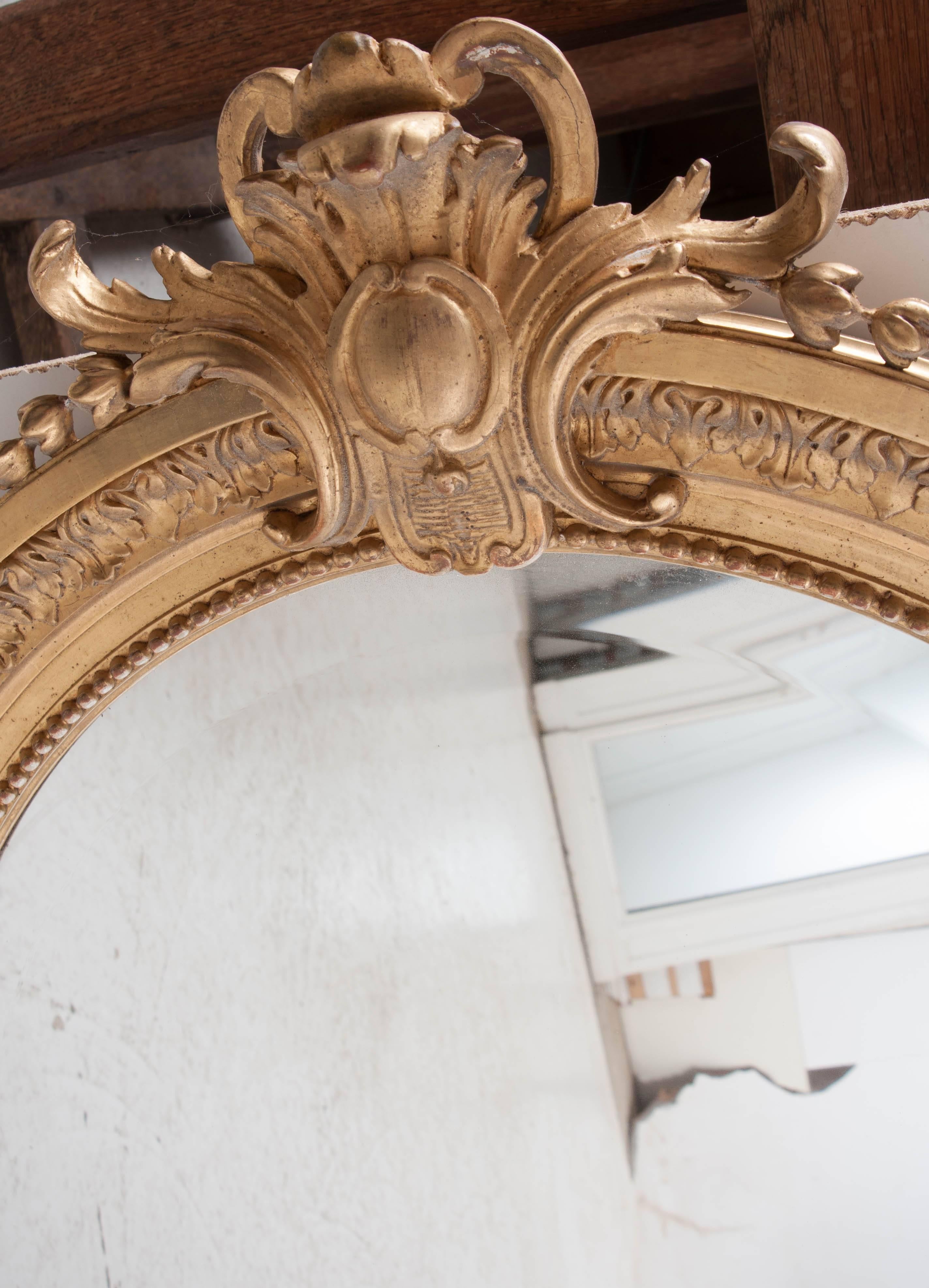 French 19th Century Oval Gold Gilt Mirror 4