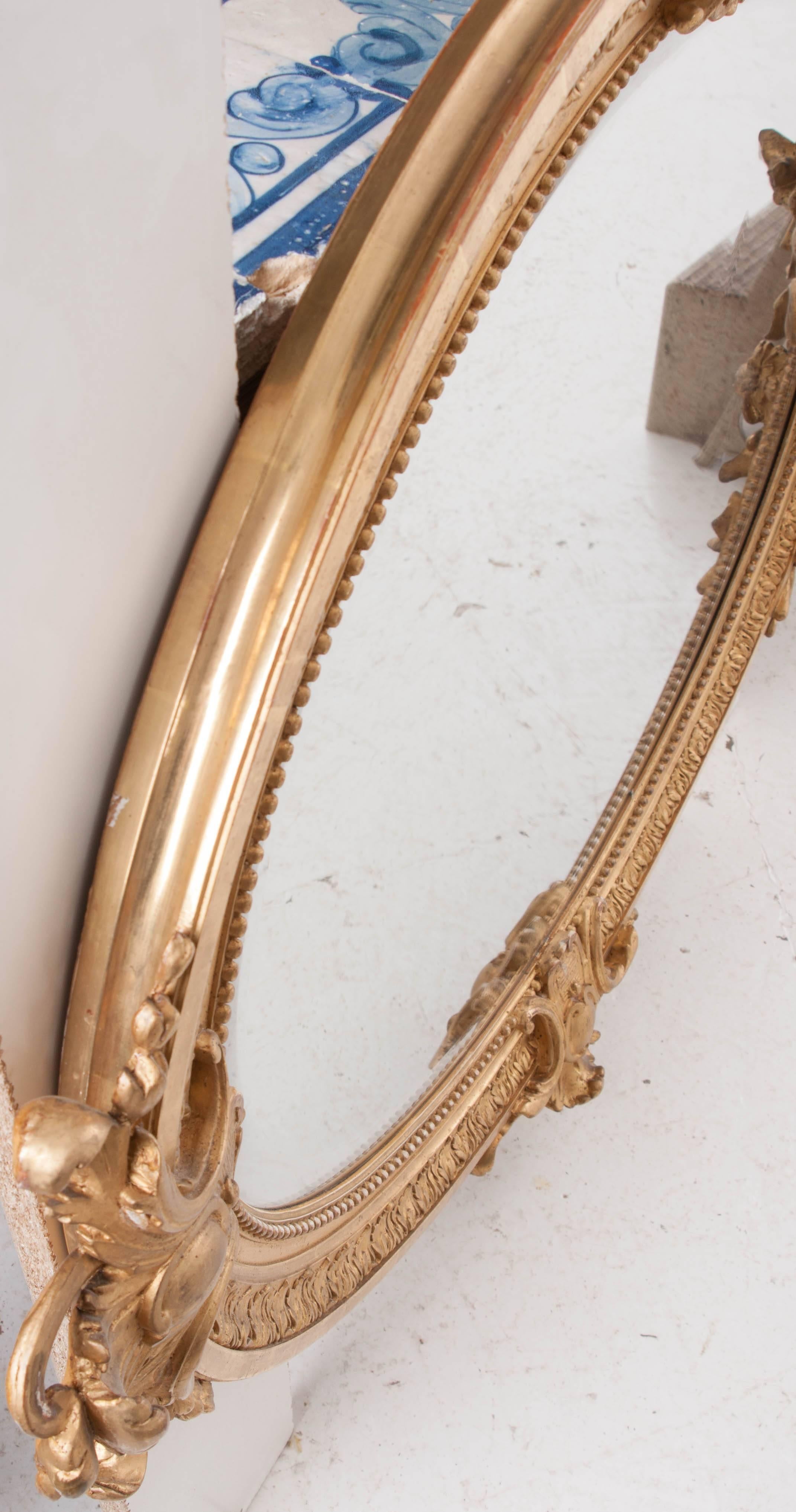 French 19th Century Oval Gold Gilt Mirror 5
