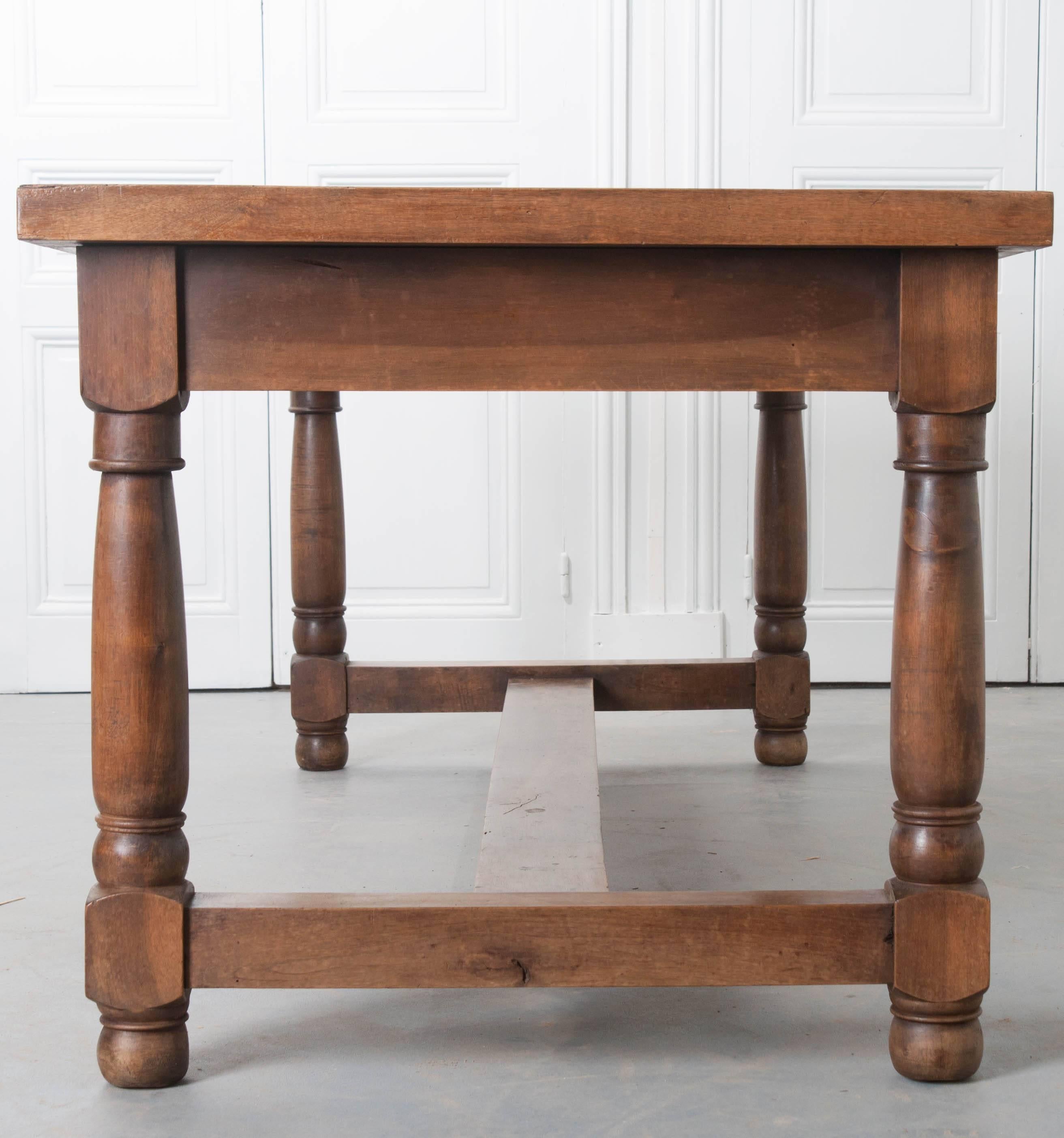 French 19th Century Walnut Farm Table with Three Drawers 3