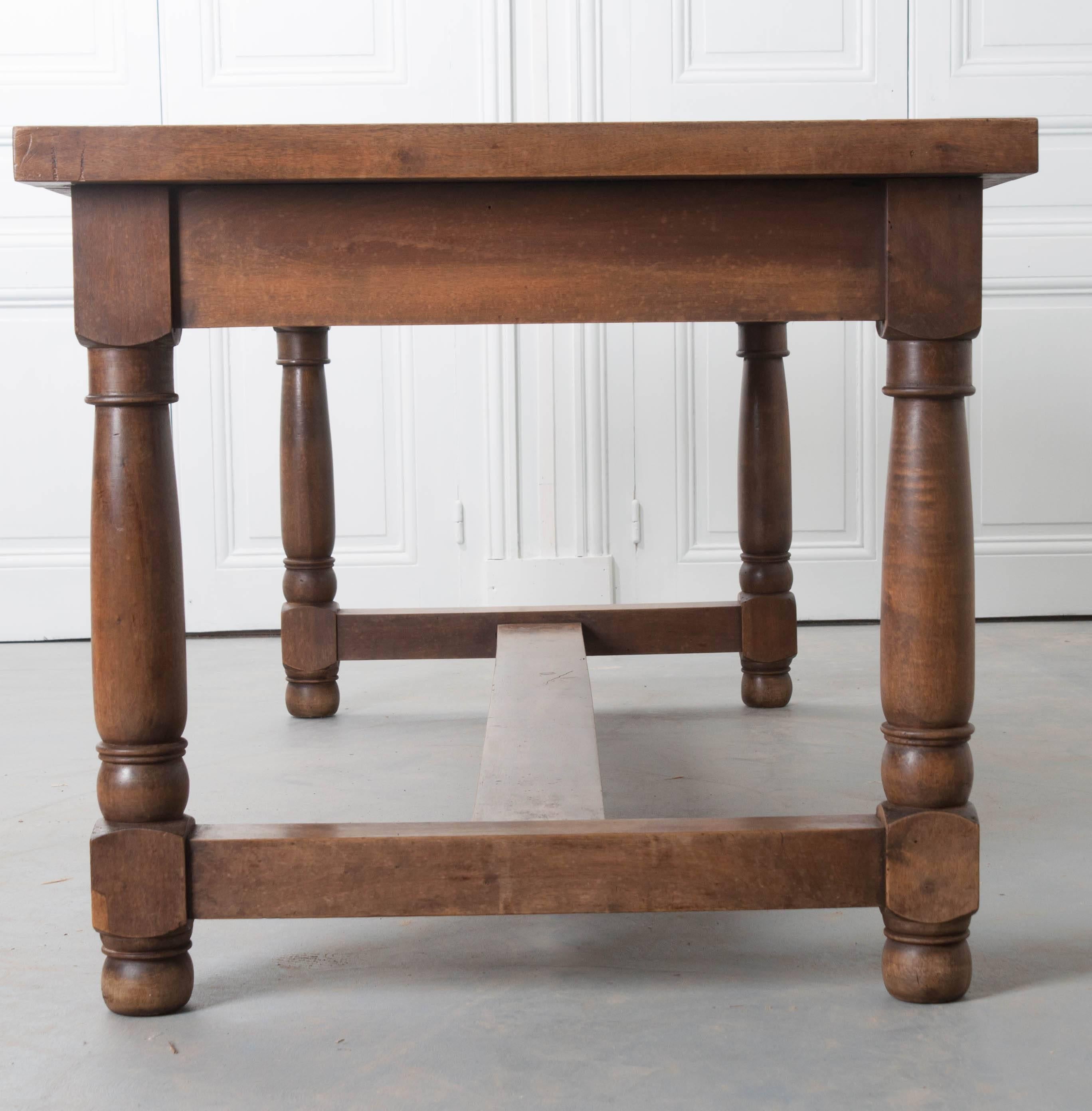 French 19th Century Walnut Farm Table with Three Drawers 4