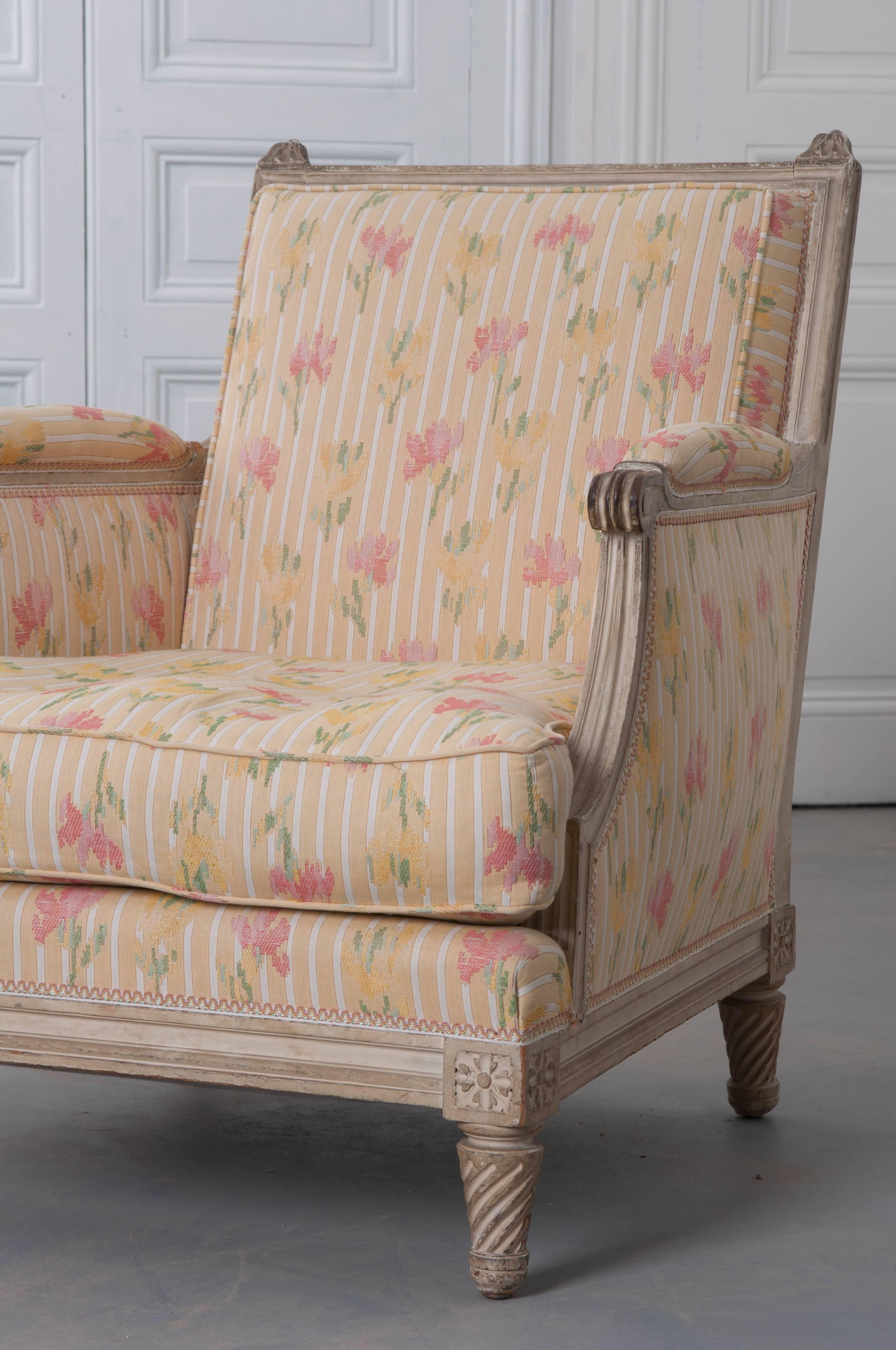 Pair of French Painted Louis XVI Style Bergères 1