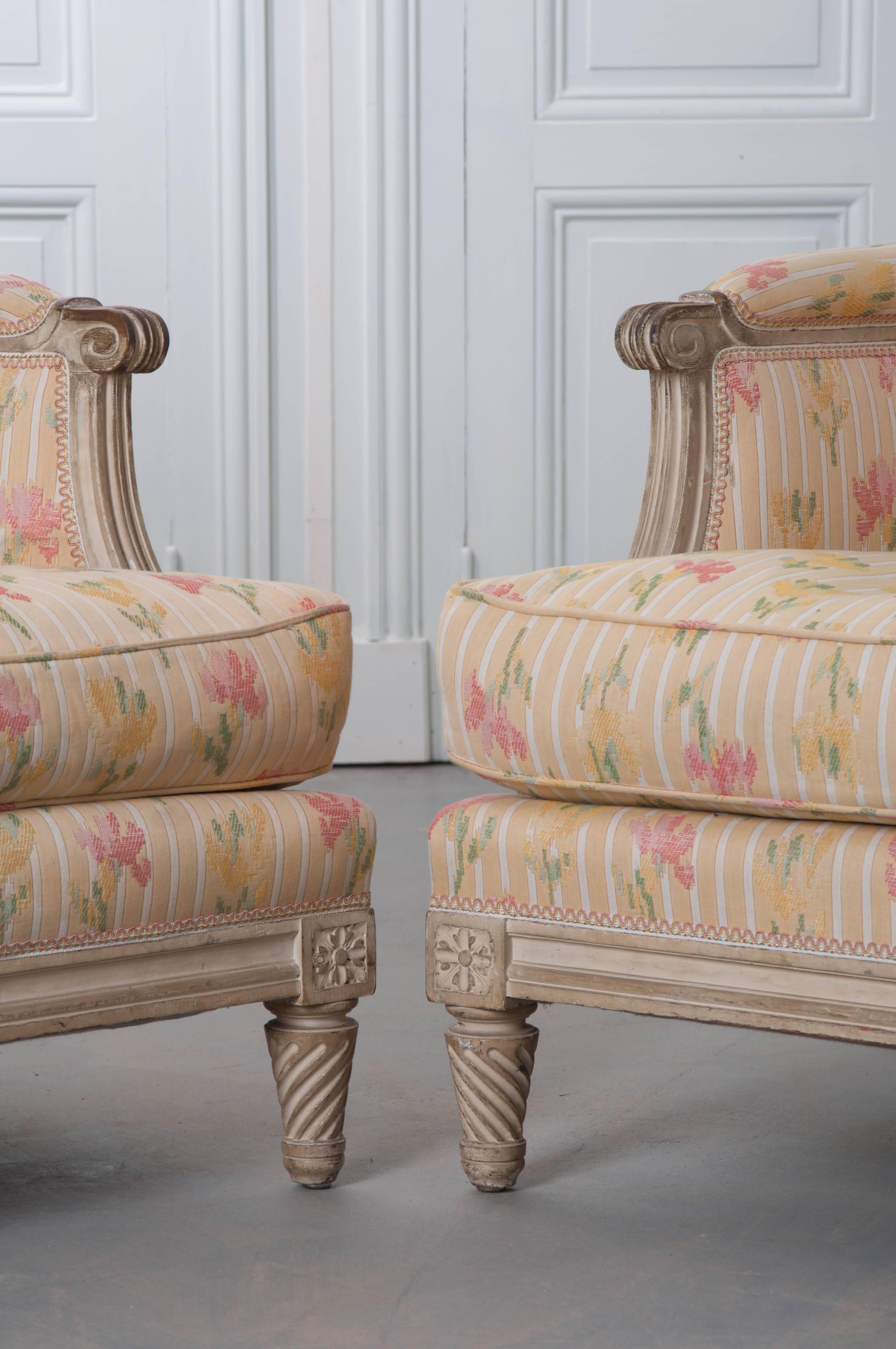 Pair of French Painted Louis XVI Style Bergères 2