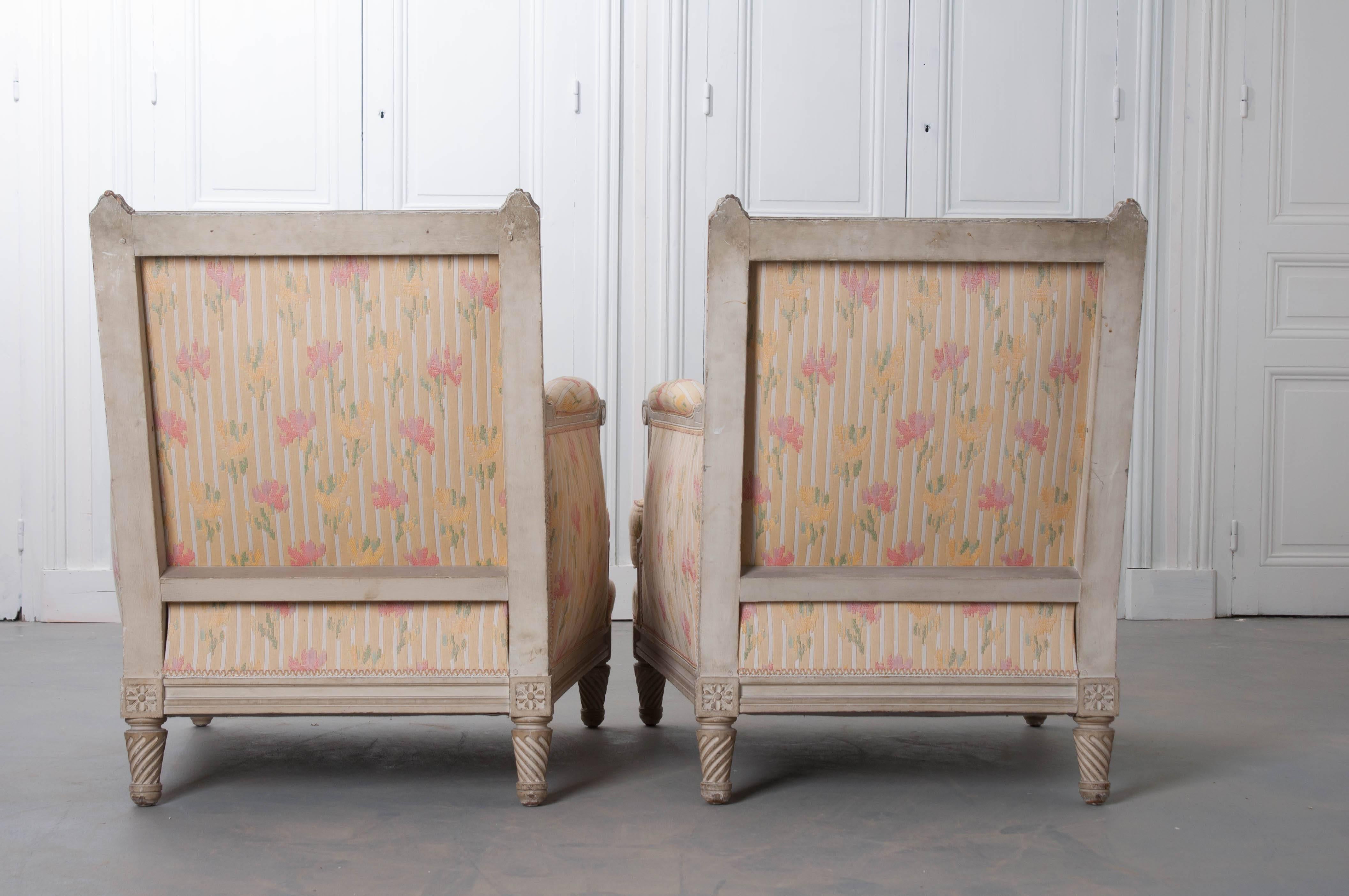 Pair of French Painted Louis XVI Style Bergères 6