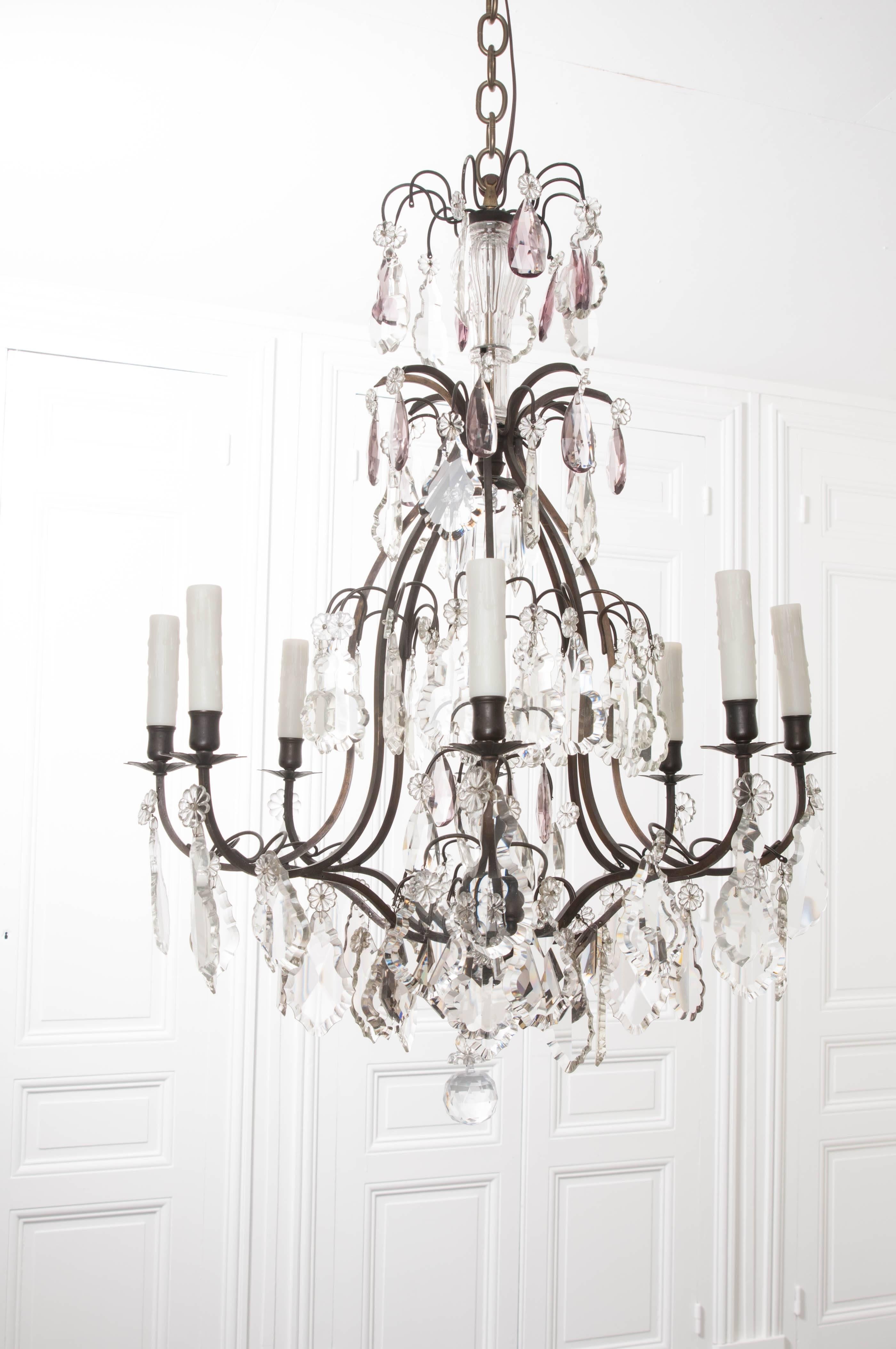 French 19th Century Eight-Light Chandelier with Amethyst Crystals 4