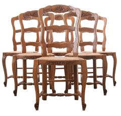 Set of Six French Rush Seat Chairs
