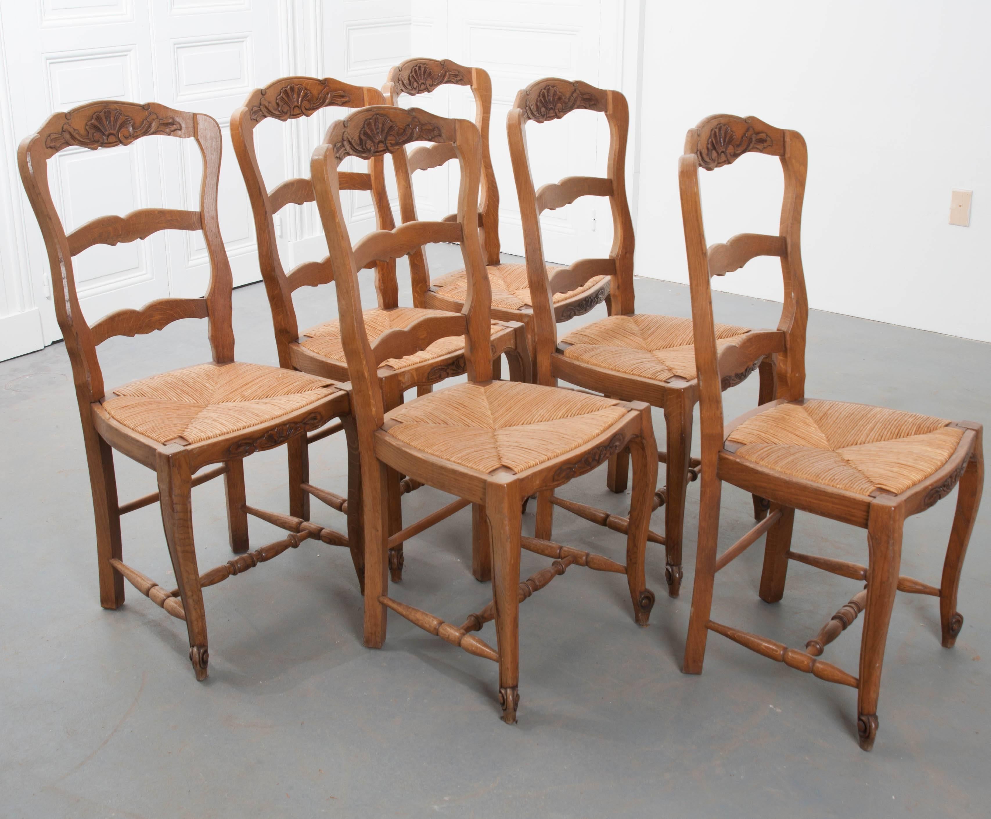 Set of Six French Rush Seat Chairs In Good Condition In Baton Rouge, LA