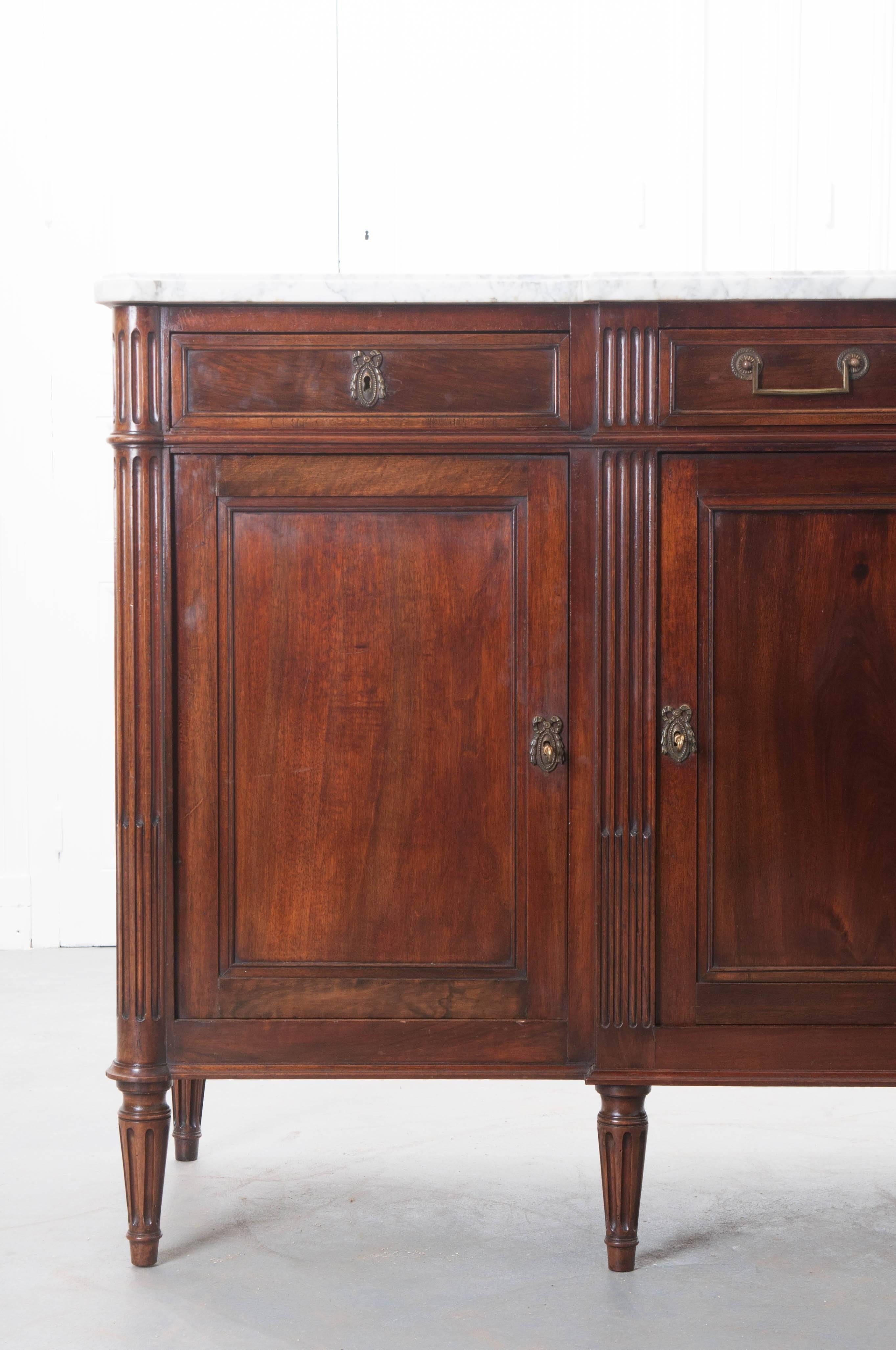 French 19th Century Louis XVI Mahogany Enfilade with Marble Top In Good Condition In Baton Rouge, LA
