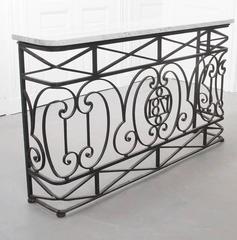 French 19th Century Iron Balcony Console with Marble Top