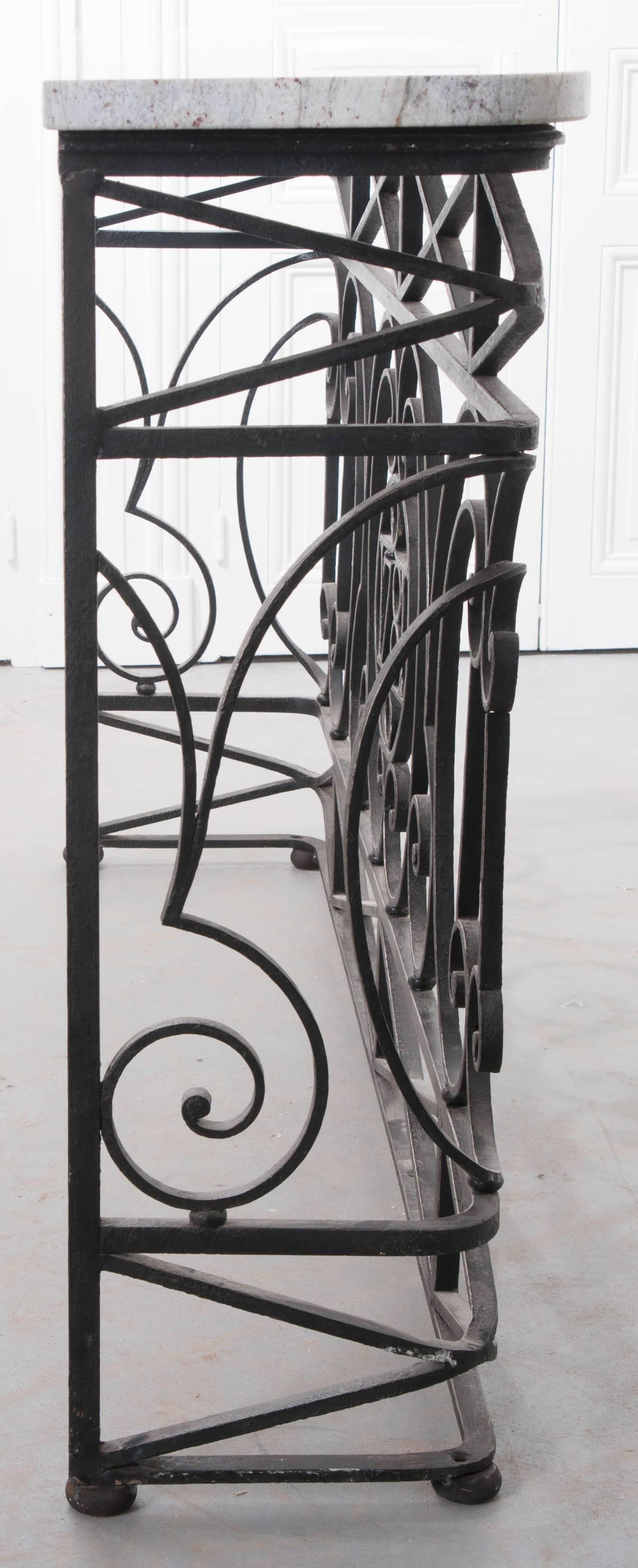 Wrought Iron French 19th Century Iron Balcony Console with Marble Top