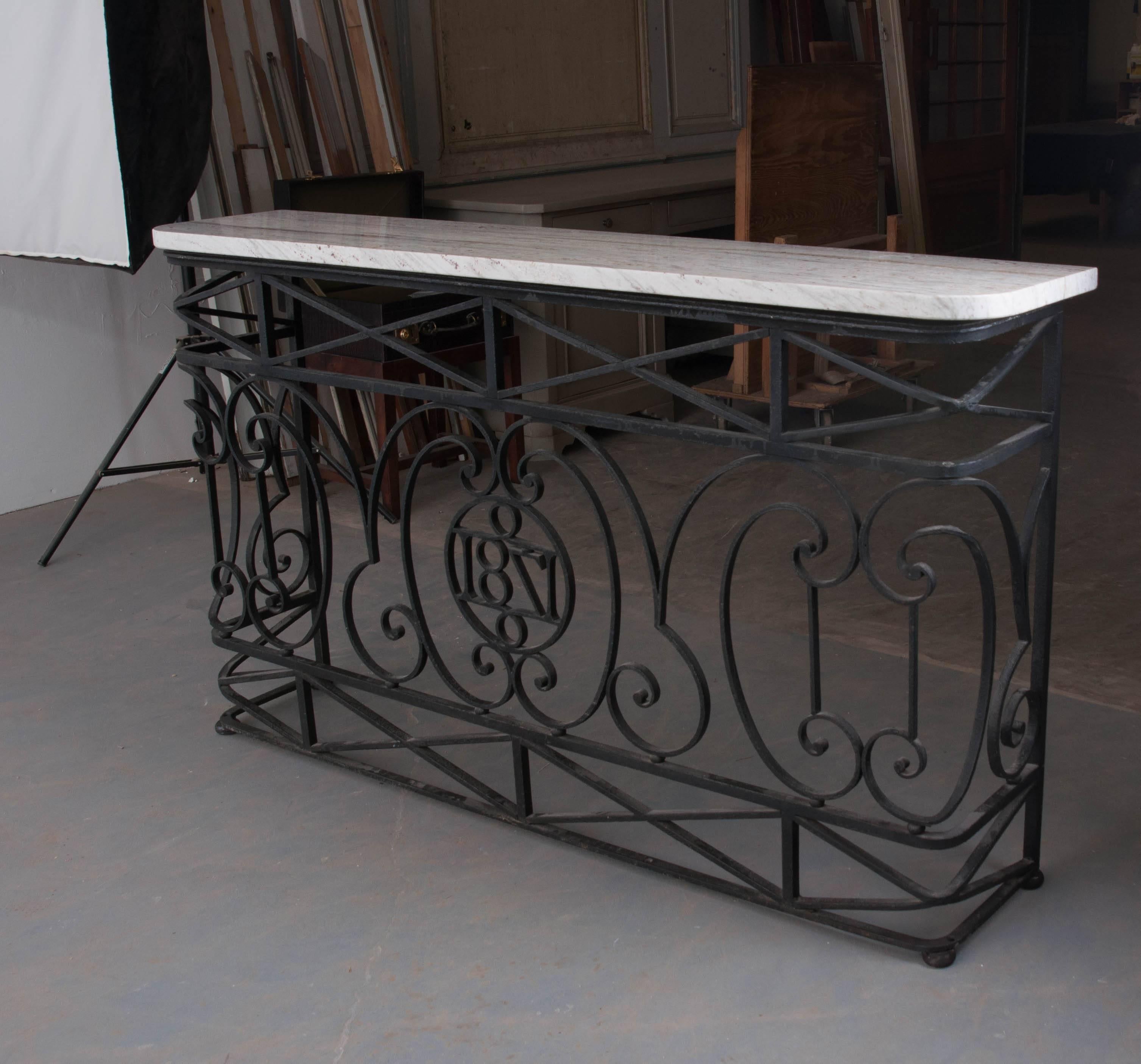 French 19th Century Iron Balcony Console with Marble Top 1