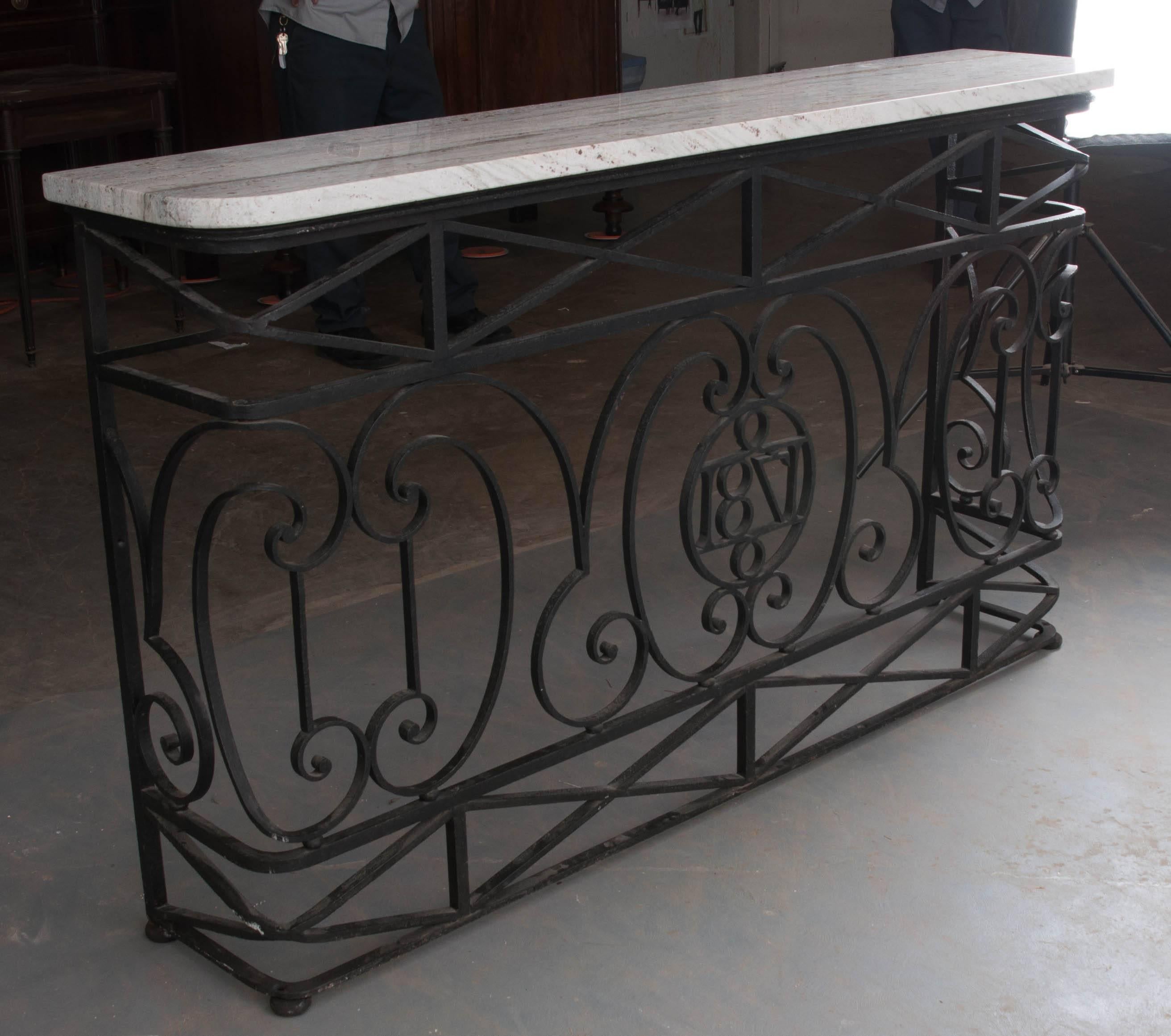 French 19th Century Iron Balcony Console with Marble Top 2