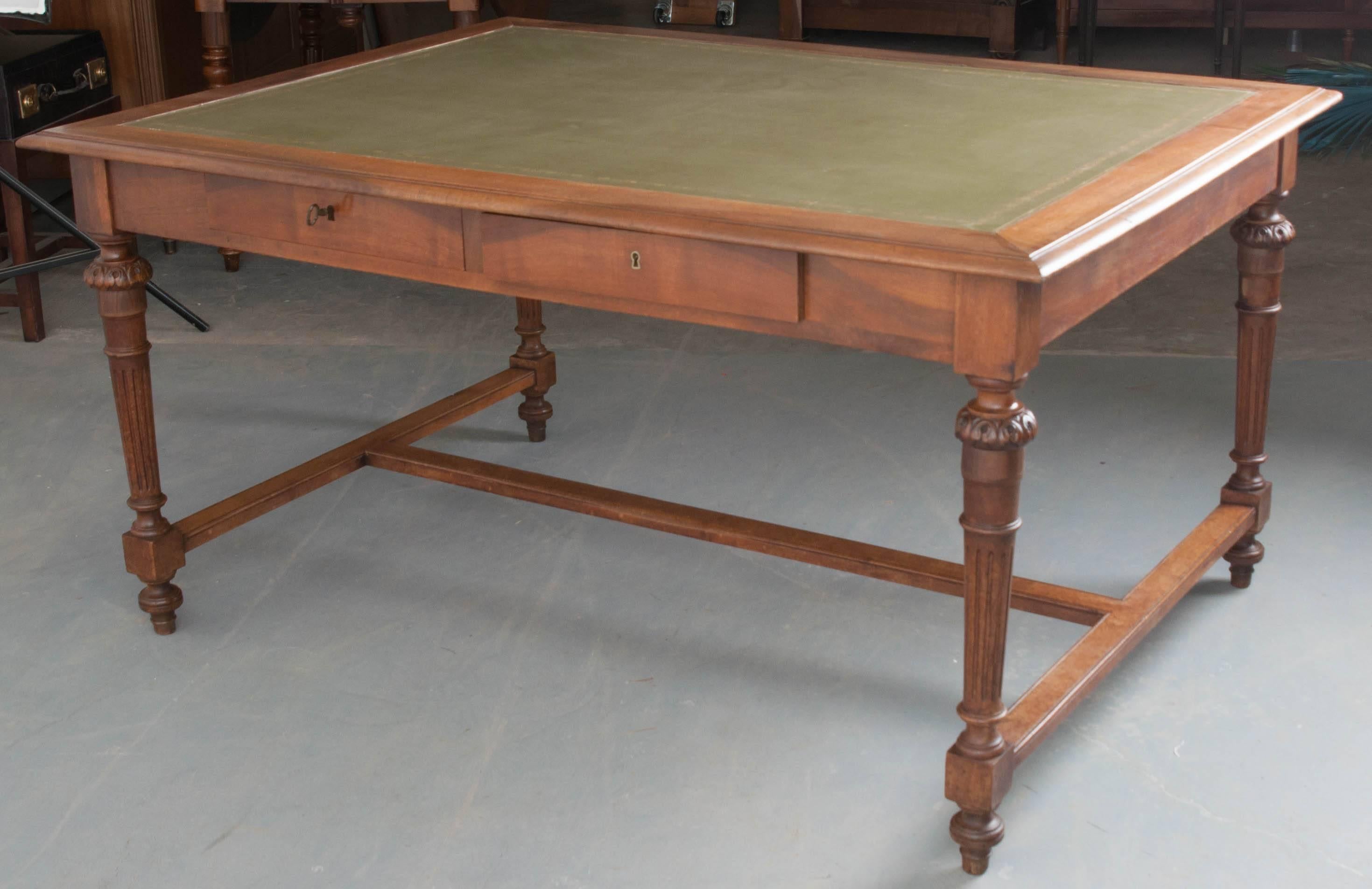 French 19th Century Louis XVI Style Walnut Partners Desk 7