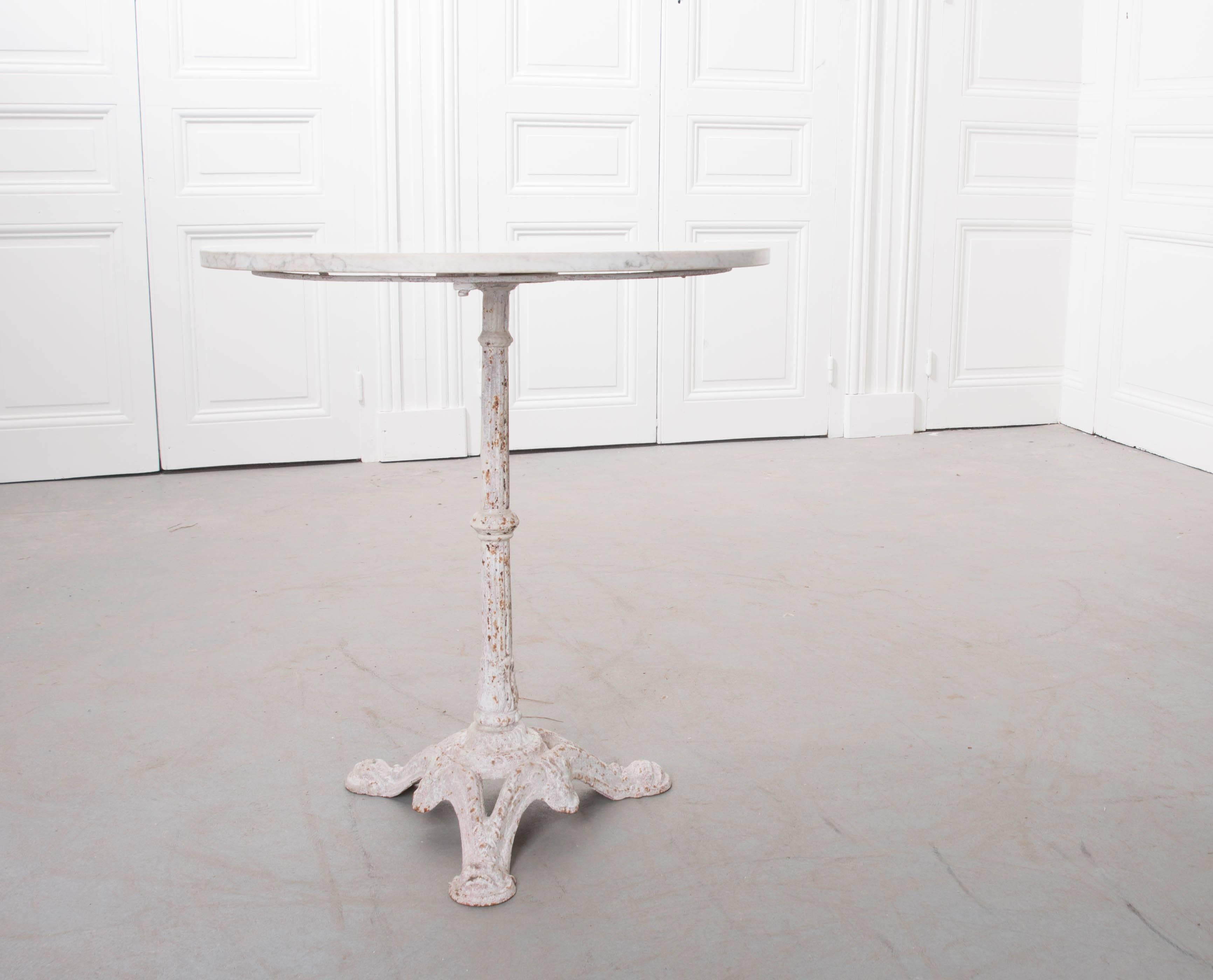 Cast French 19th Century Round Bistro Table with White Marble Top