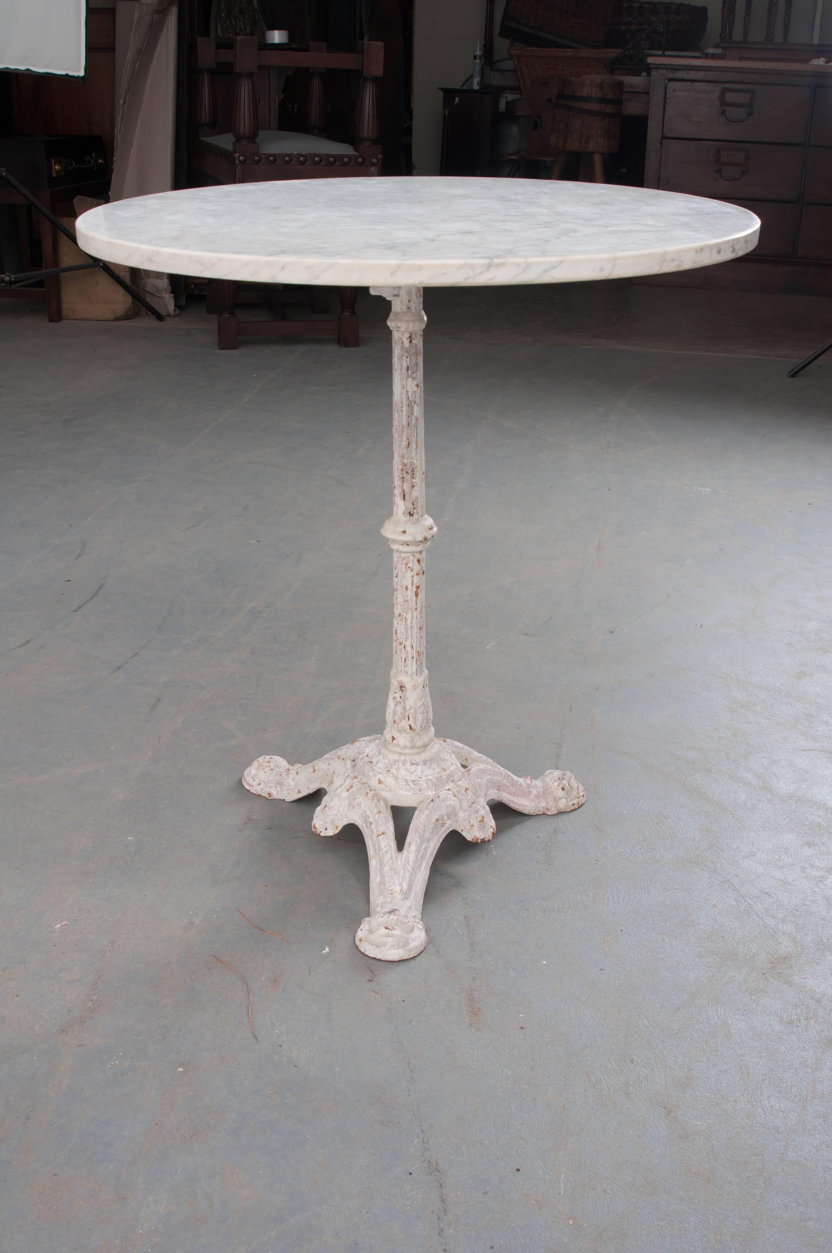 French 19th Century Round Bistro Table with White Marble Top 2