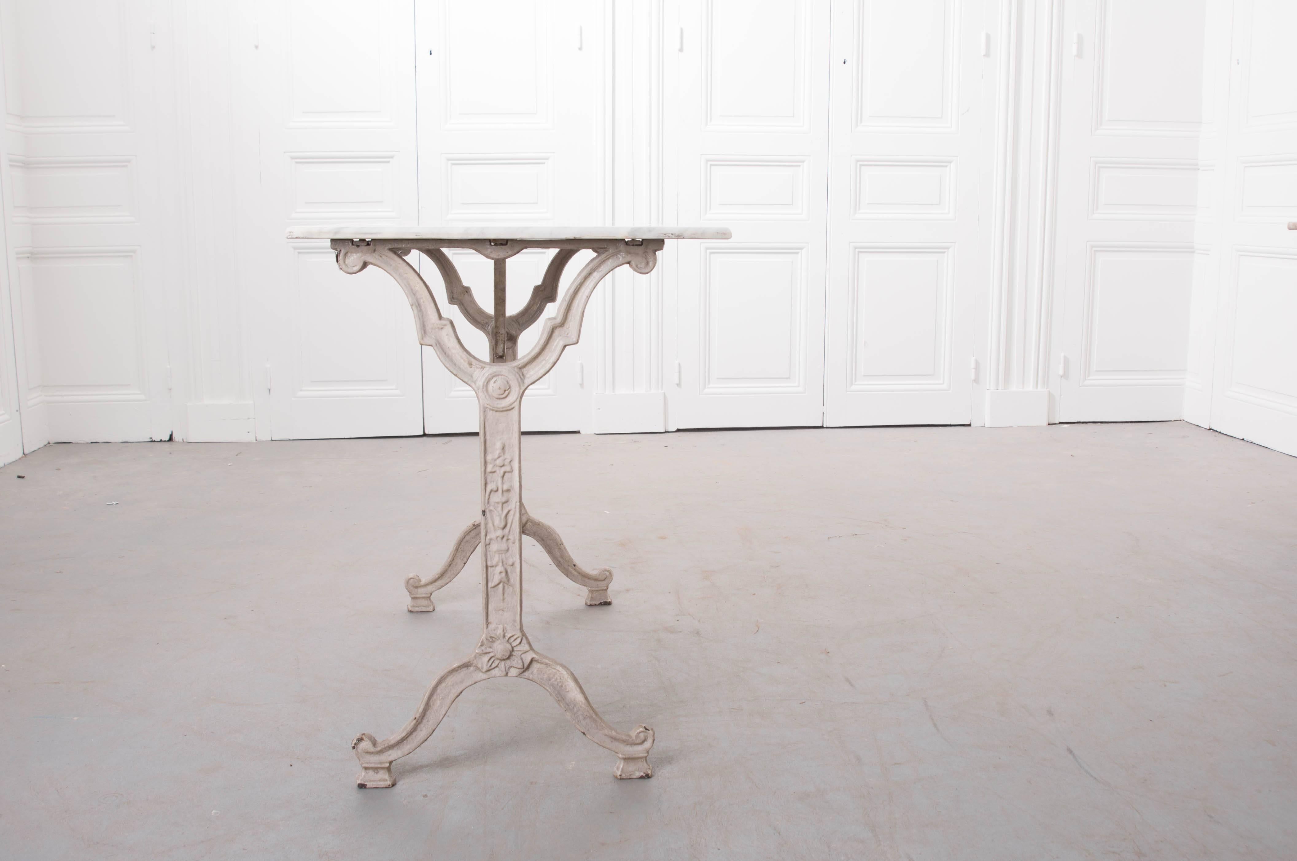 French 19th Century Bistro Table with White Marble Top In Good Condition In Baton Rouge, LA