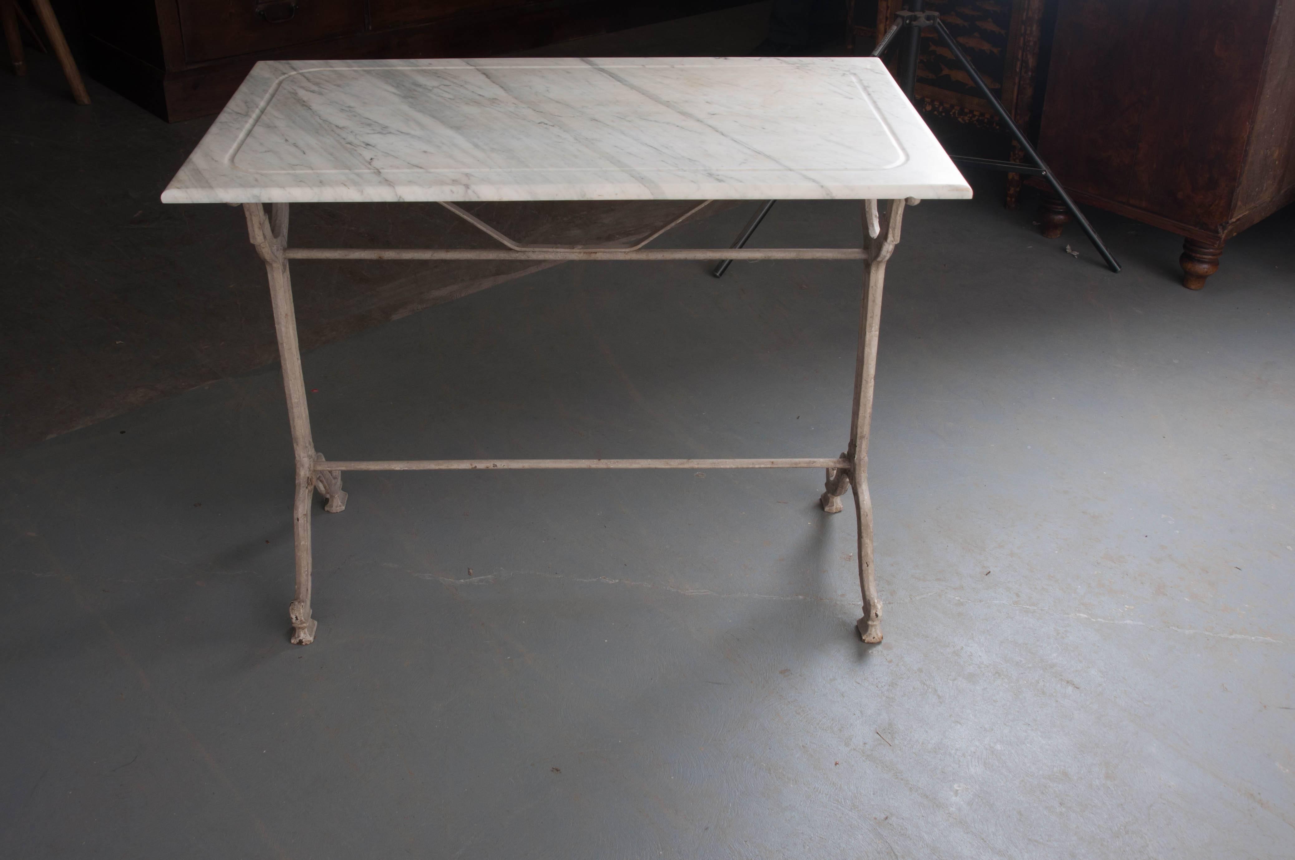 Iron French 19th Century Bistro Table with White Marble Top