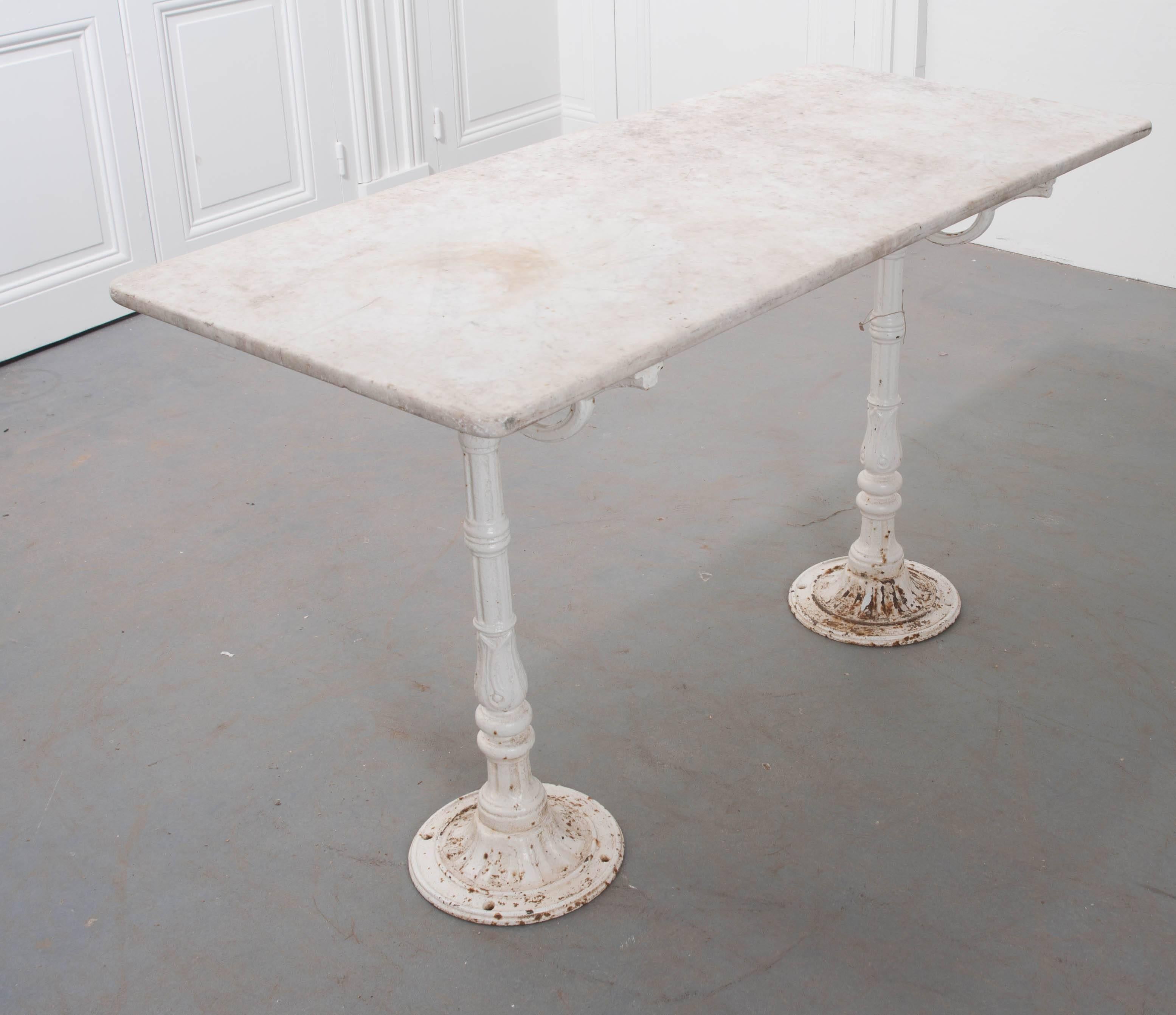 Cast French 19th Century Bistro Table with White Marble Top