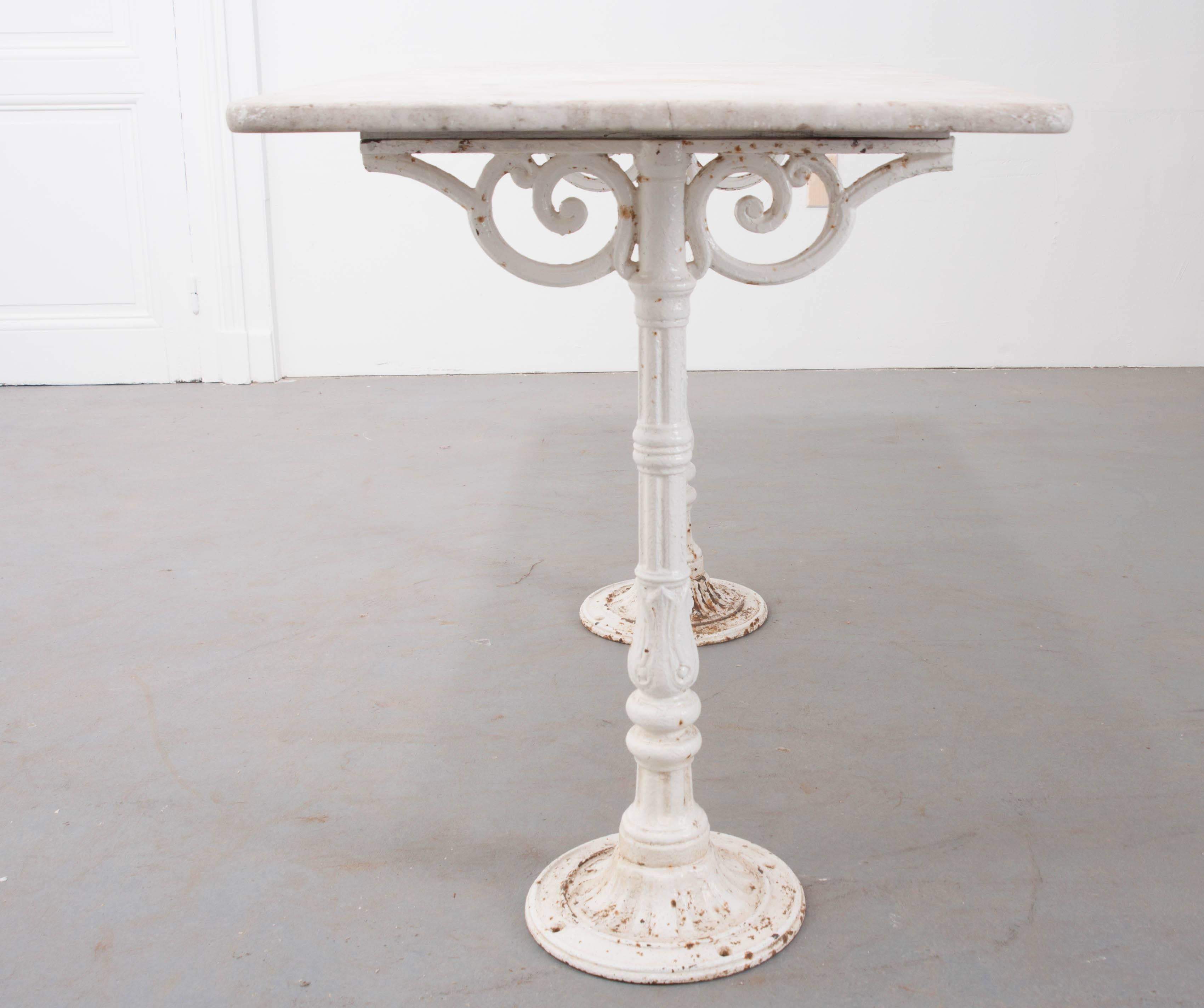 French 19th Century Bistro Table with White Marble Top In Good Condition In Baton Rouge, LA