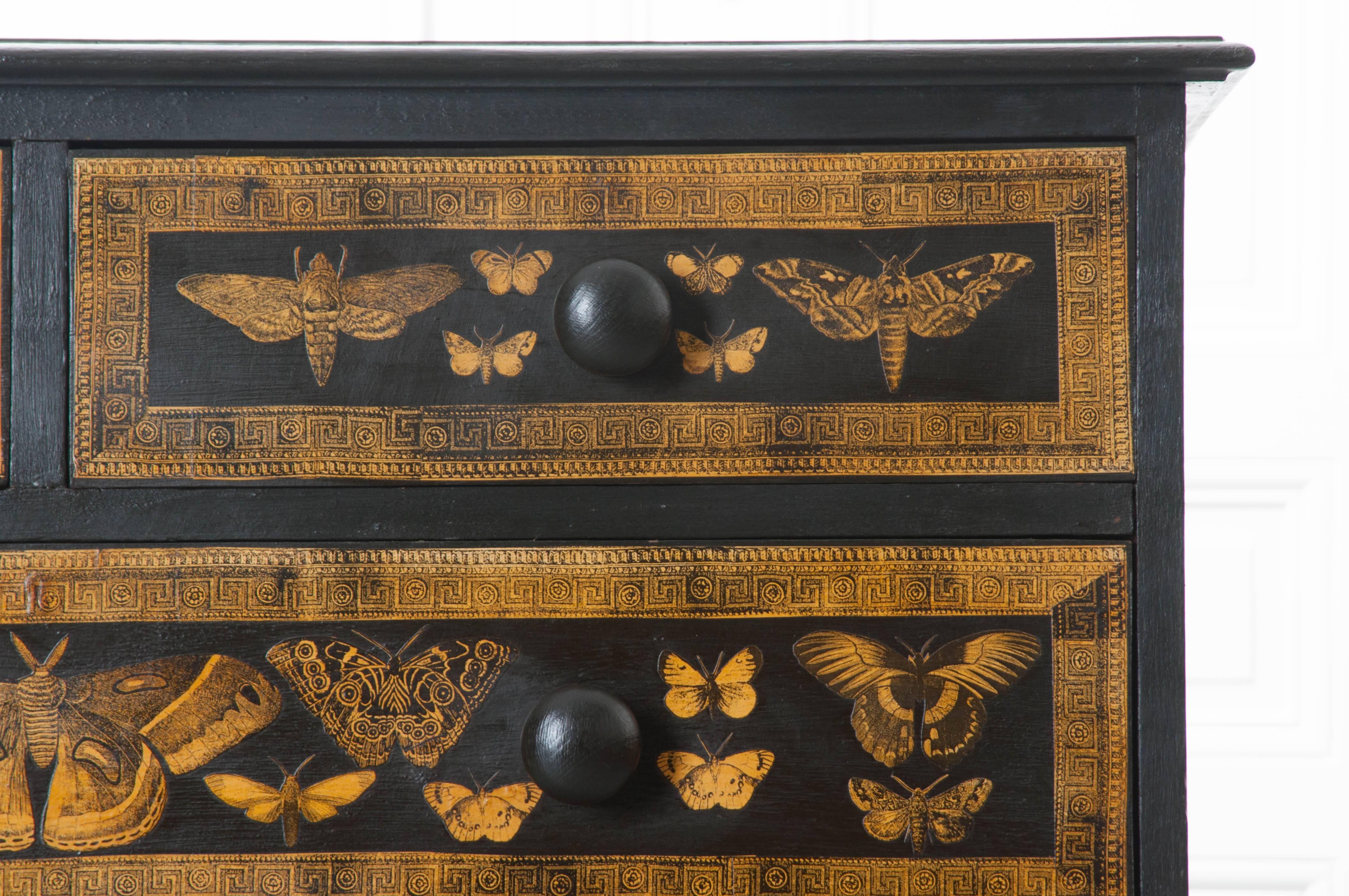 19th Century Victorian Decoupaged Moth Chest In Good Condition In Baton Rouge, LA