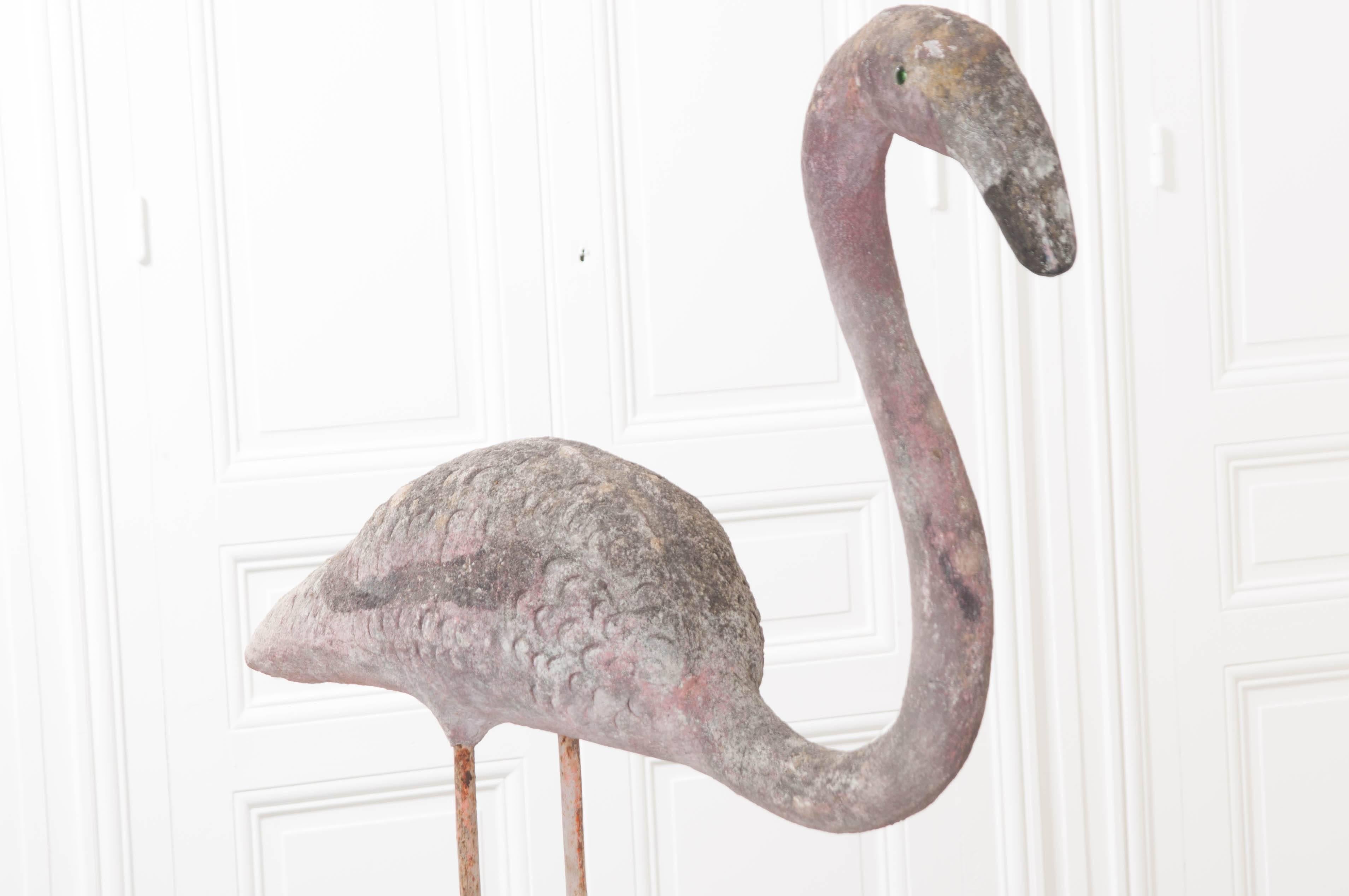 Large Early 20th Century English Reconstituted Stone Flamingo In Good Condition In Baton Rouge, LA