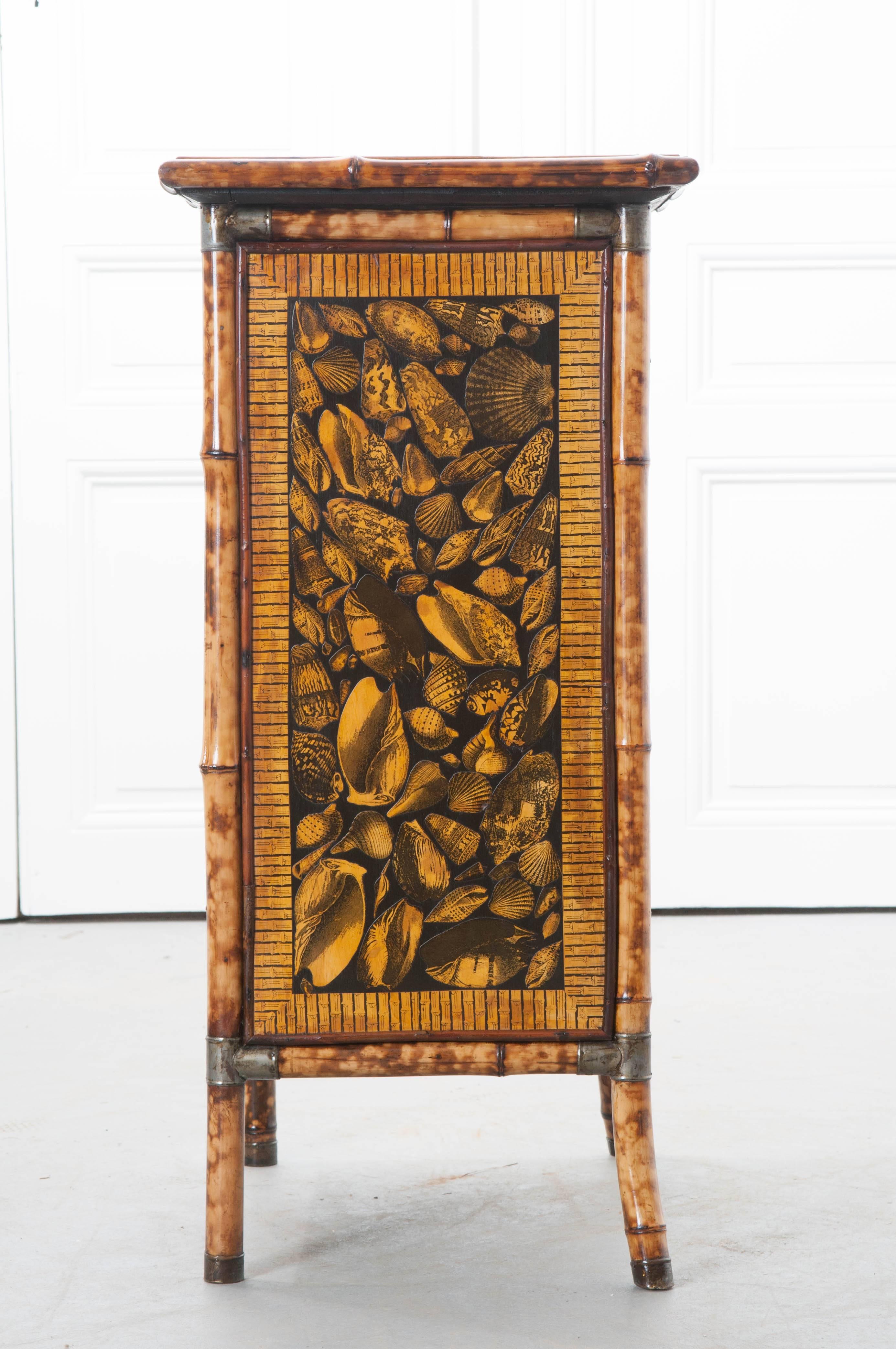 19th Century Victorian Decoupaged Shell Bamboo Bookcase 1