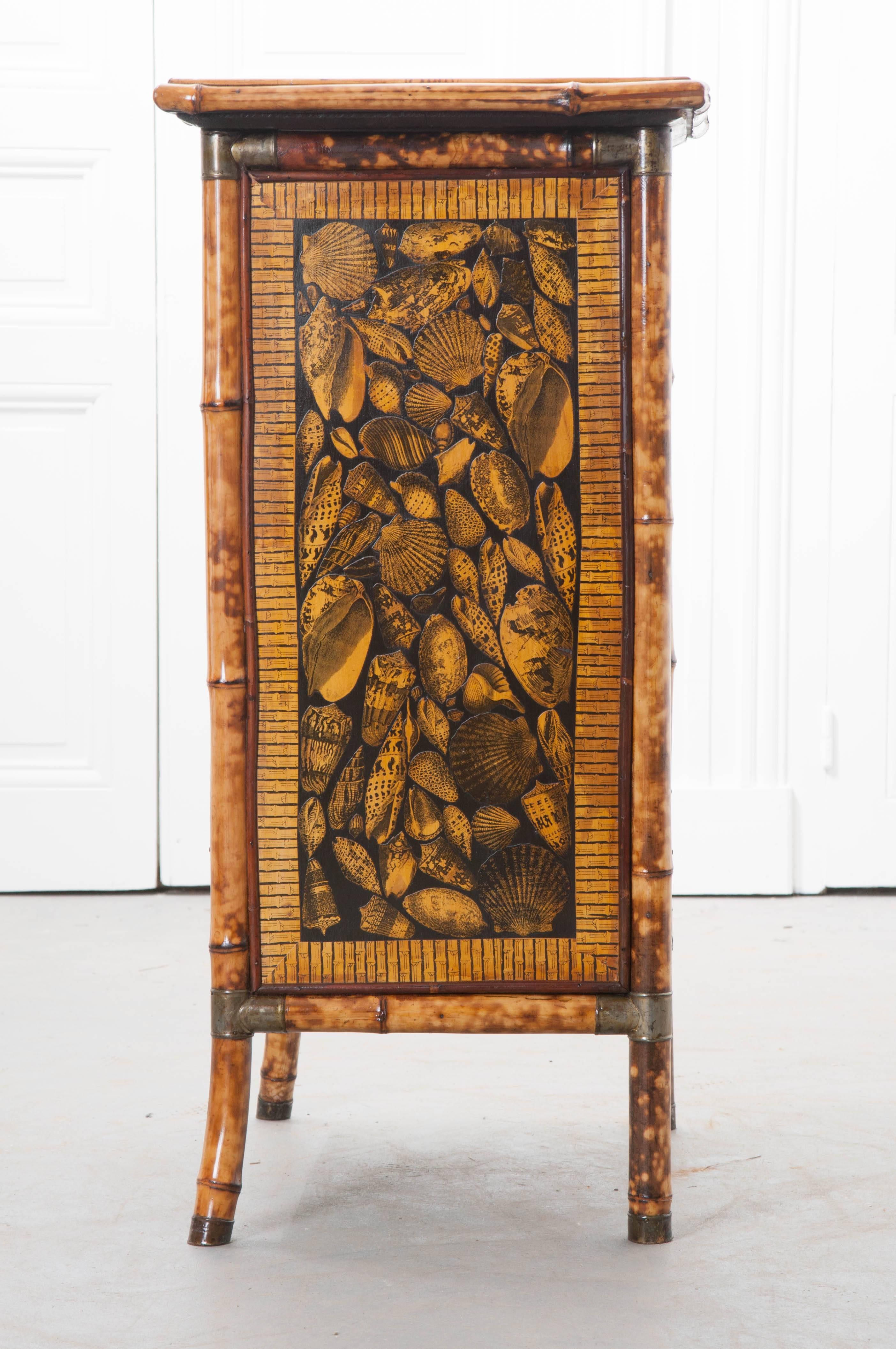 19th Century Victorian Decoupaged Shell Bamboo Bookcase 2