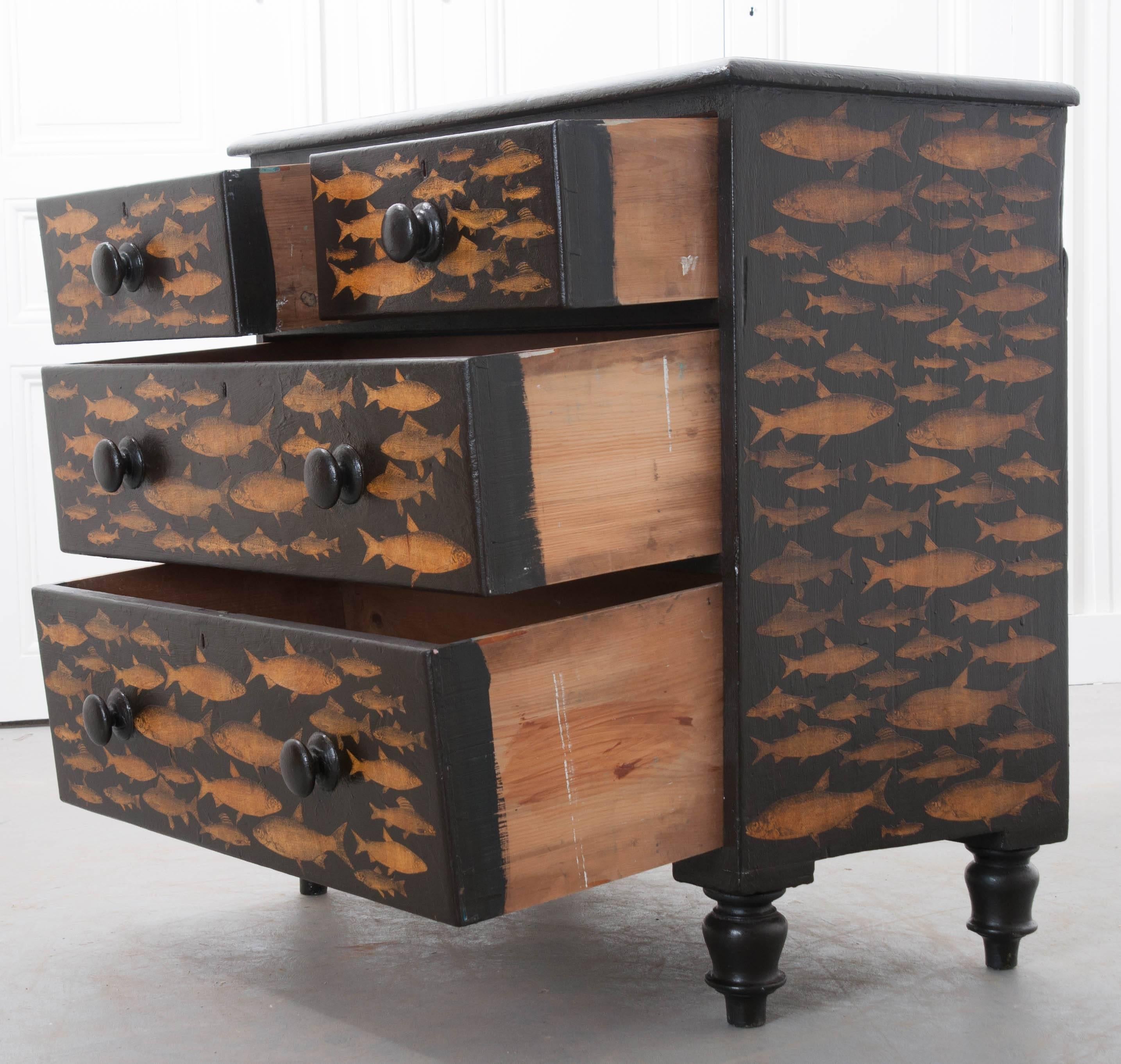 Découpage 19th Century Victorian Decoupage Fish Chest of Drawers