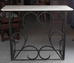 Vintage French Iron Console with White Marble Top