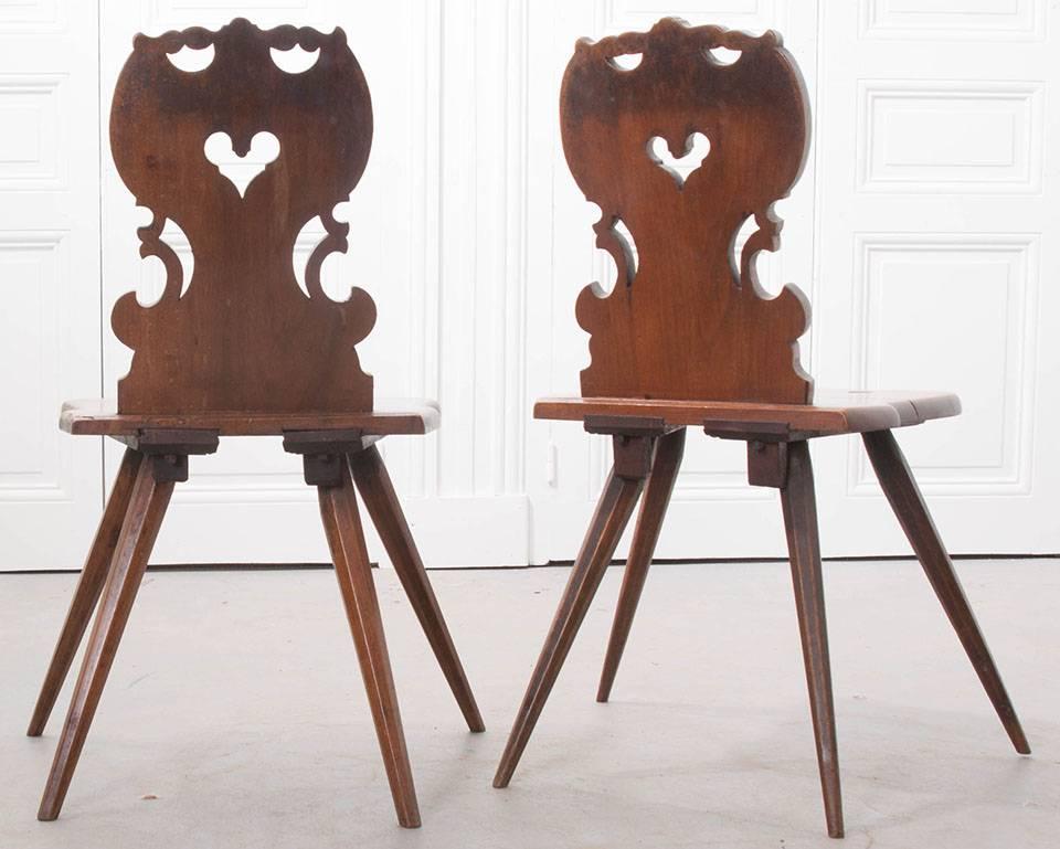 Pair of Early 19th Century Hand-Carved Alsatian Chairs 1