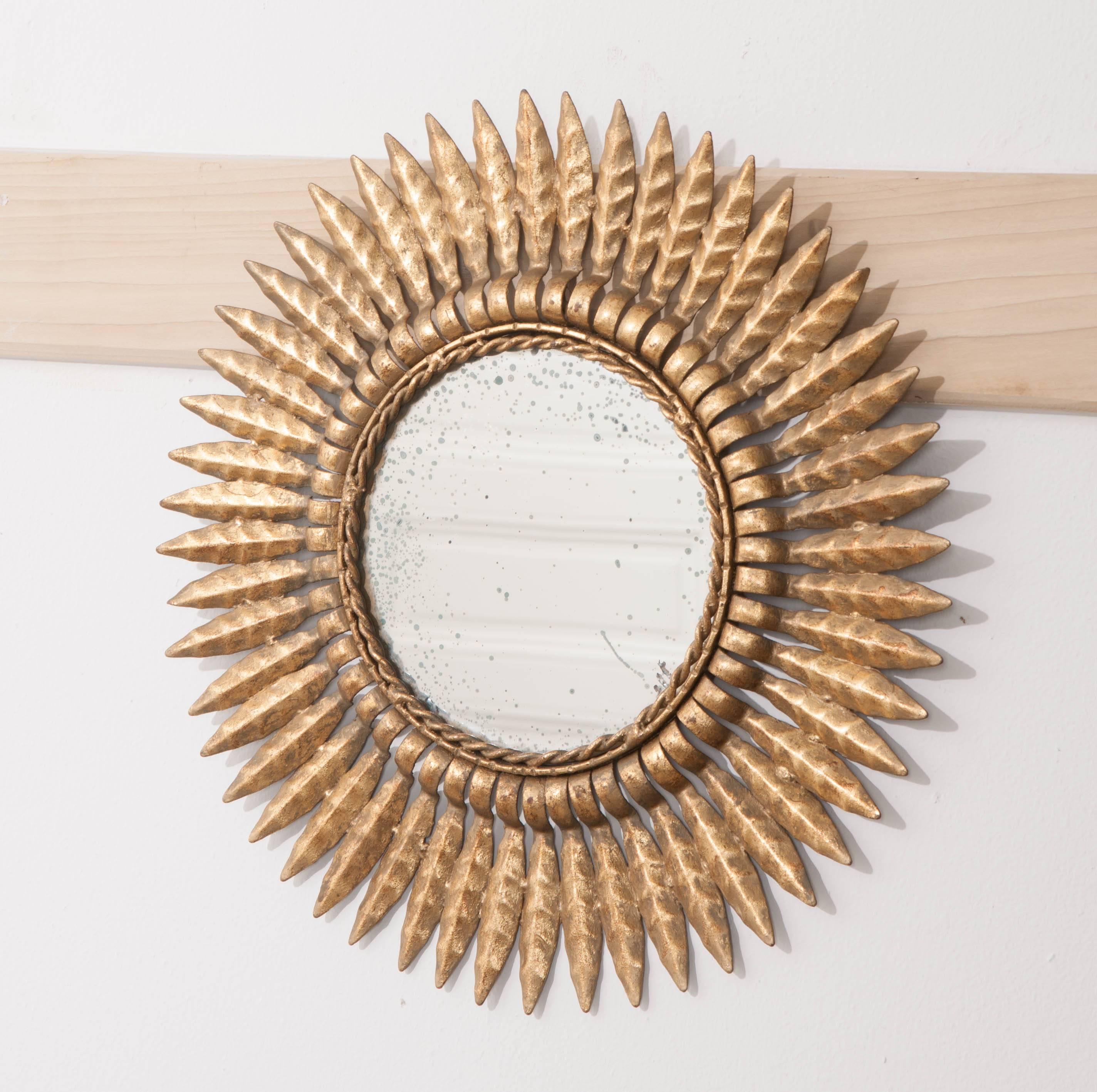 Gilt Early 20th Century French Gold Metal Sunburst Mirror