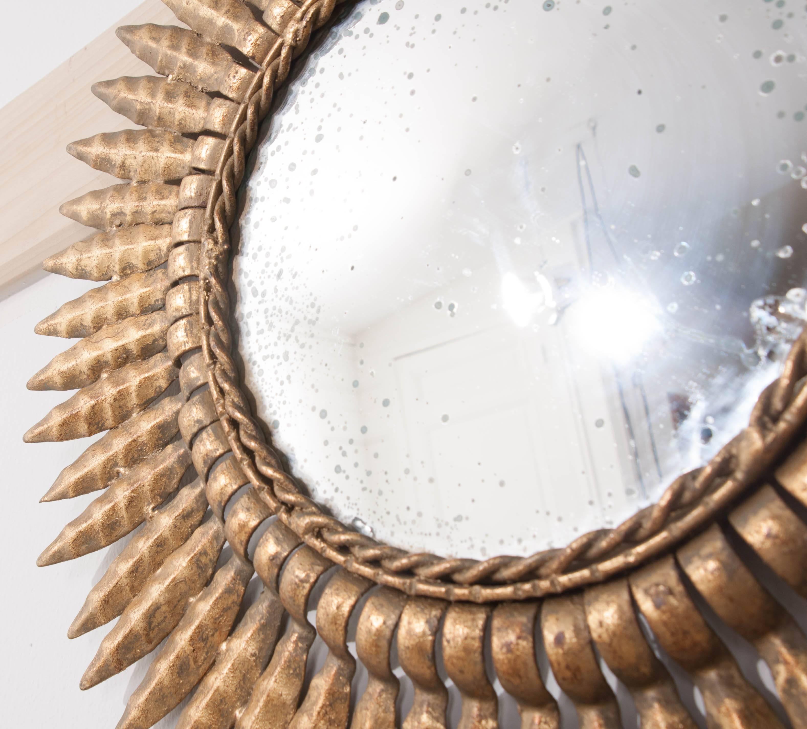Early 20th Century French Gold Metal Sunburst Mirror 2