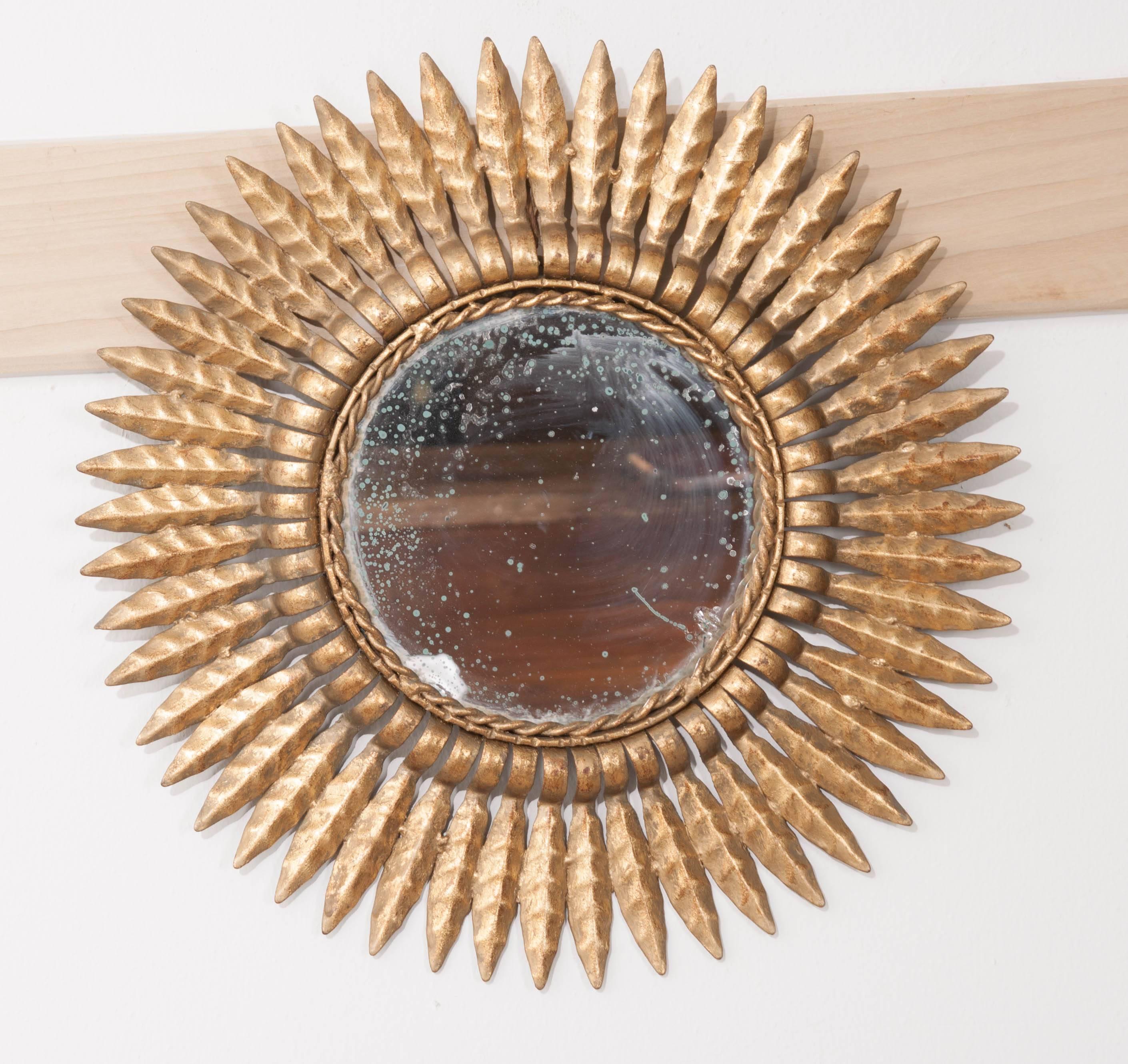 Early 20th Century French Gold Metal Sunburst Mirror 4