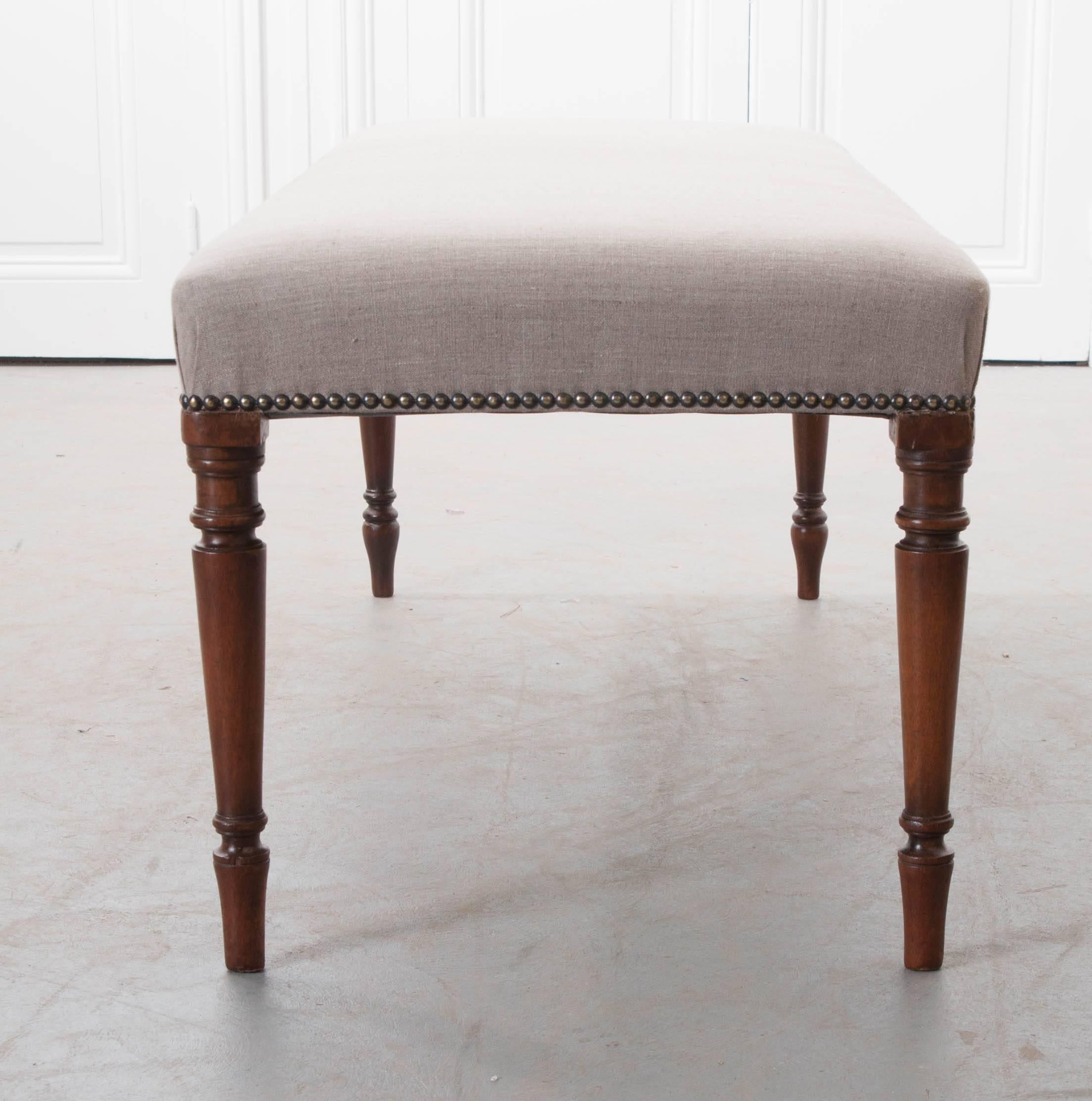 English Late 19th Century Upholstered Mahogany Bench 2