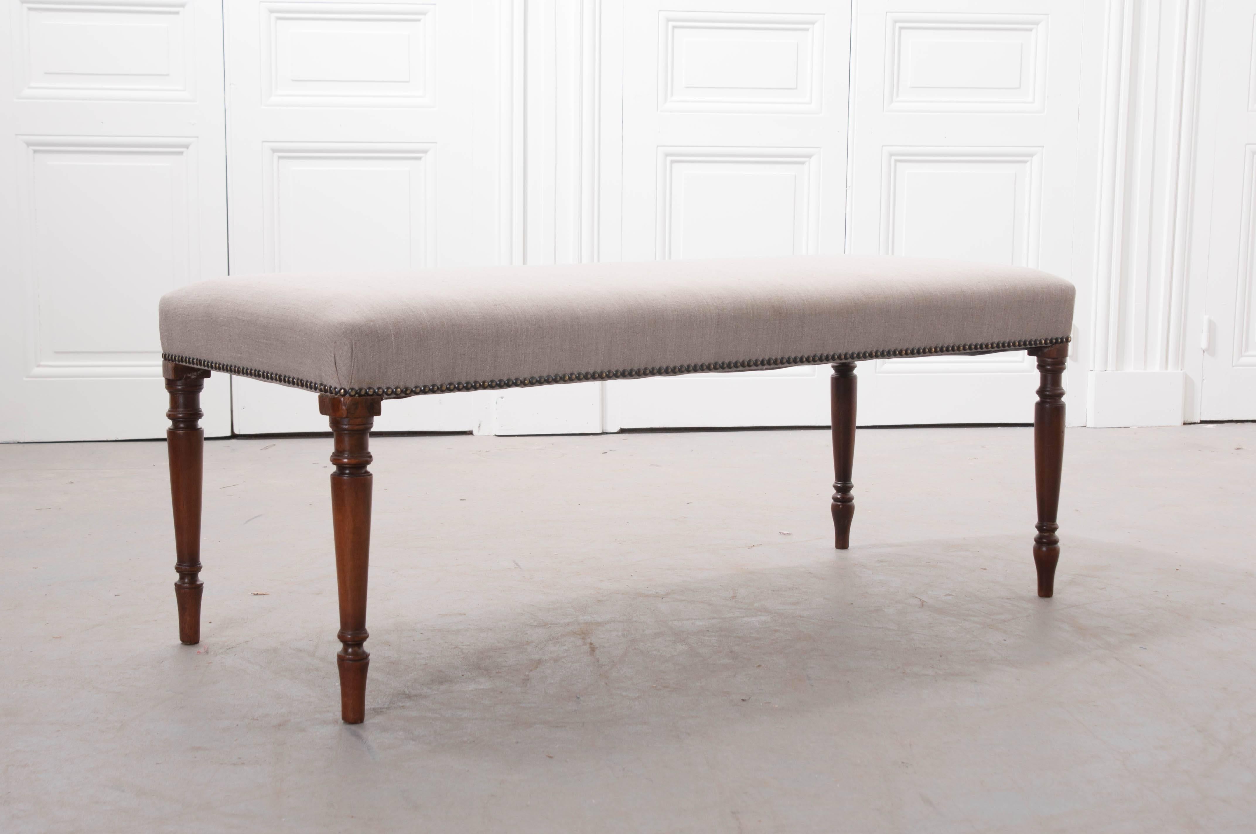 English Late 19th Century Upholstered Mahogany Bench 3