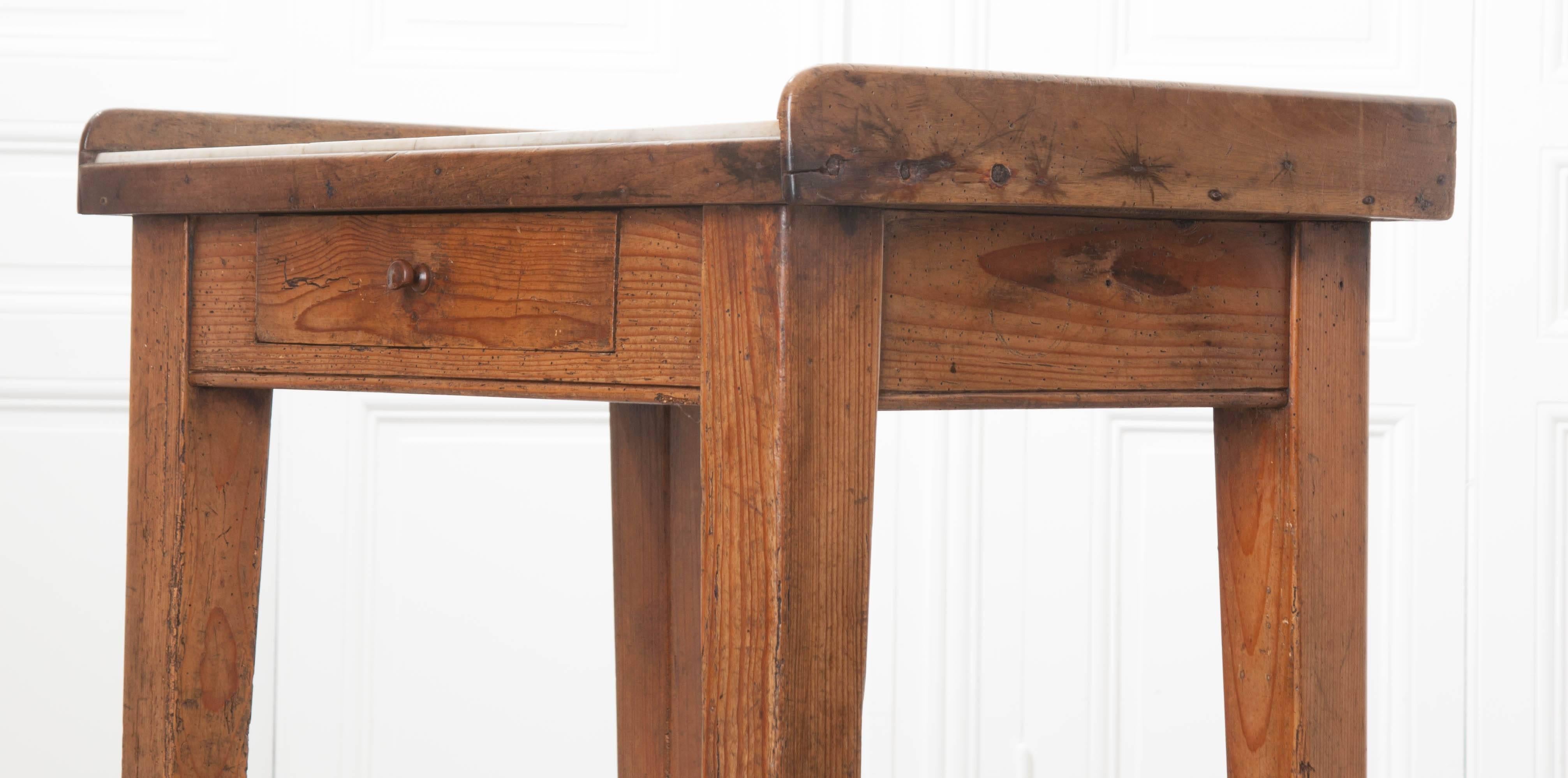 19th Century English Pine and Marble Butcher's Table 1