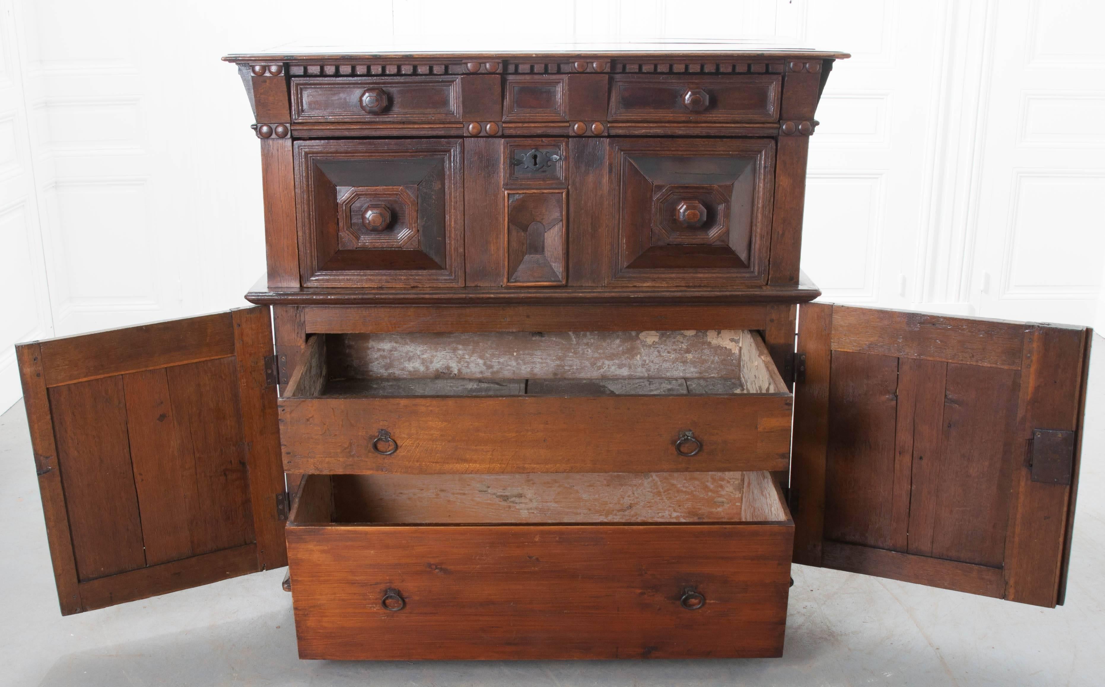 English 17th Century Charles II Oak Chest of Drawers 1