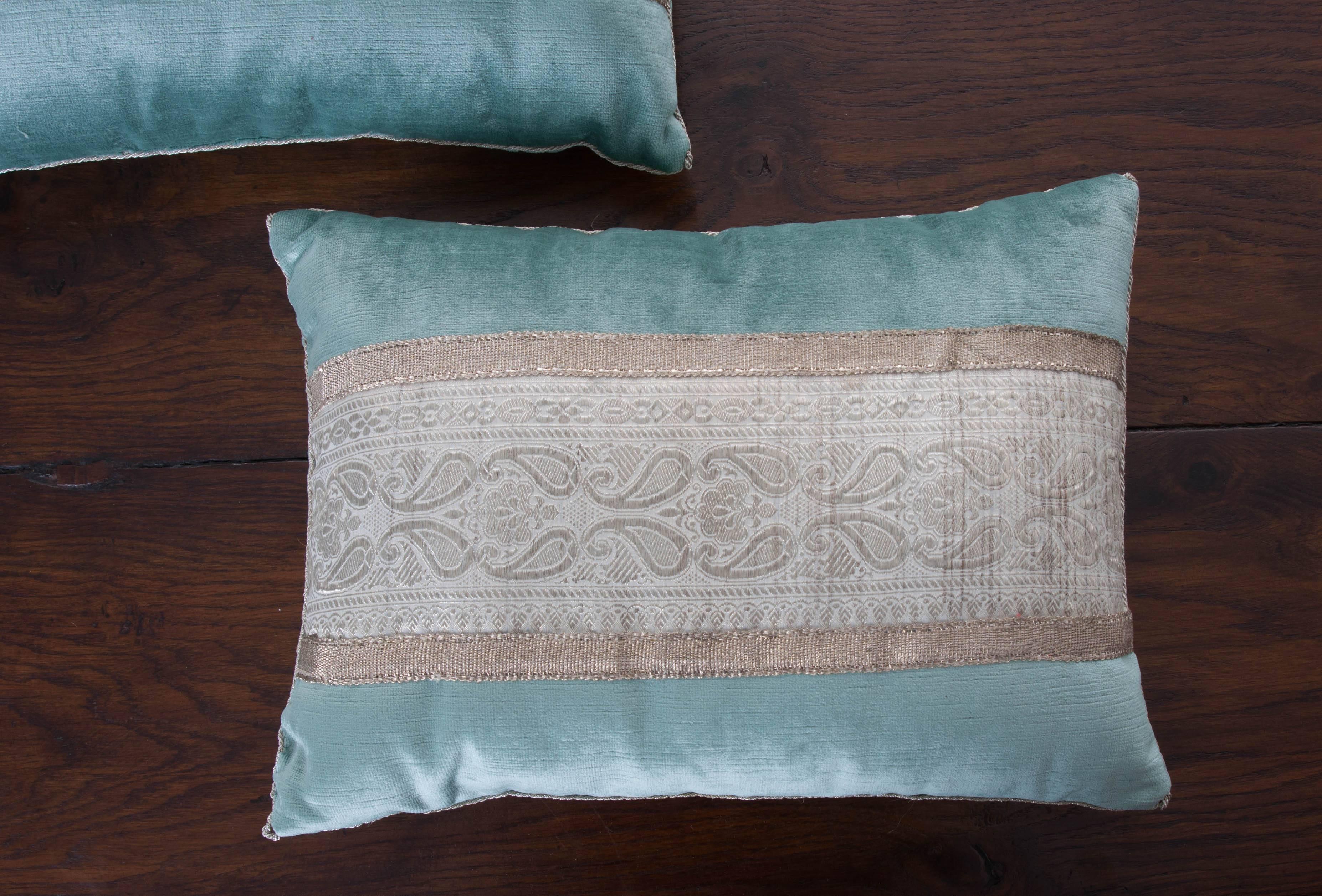 Velvet Pair of Antique Textile Pillows by B.Viz Designs