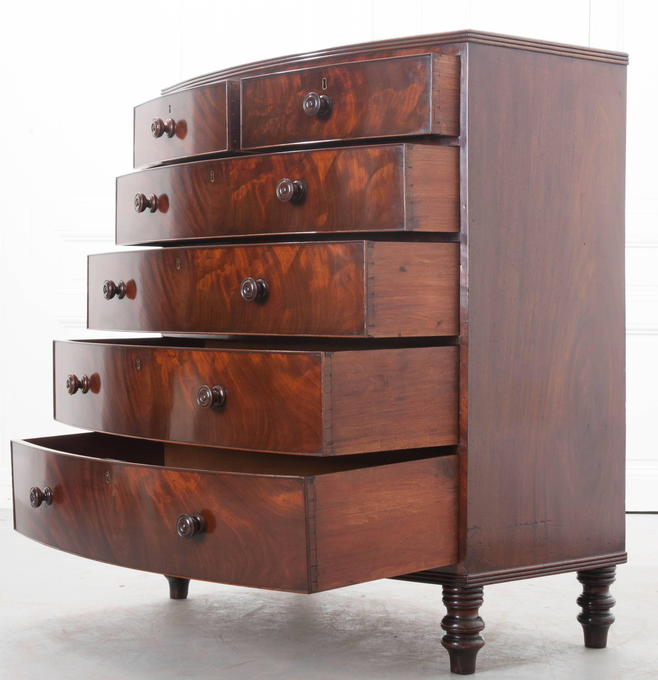 English 19th Century Mahogany Bow Front Chest of Drawers In Excellent Condition In Baton Rouge, LA
