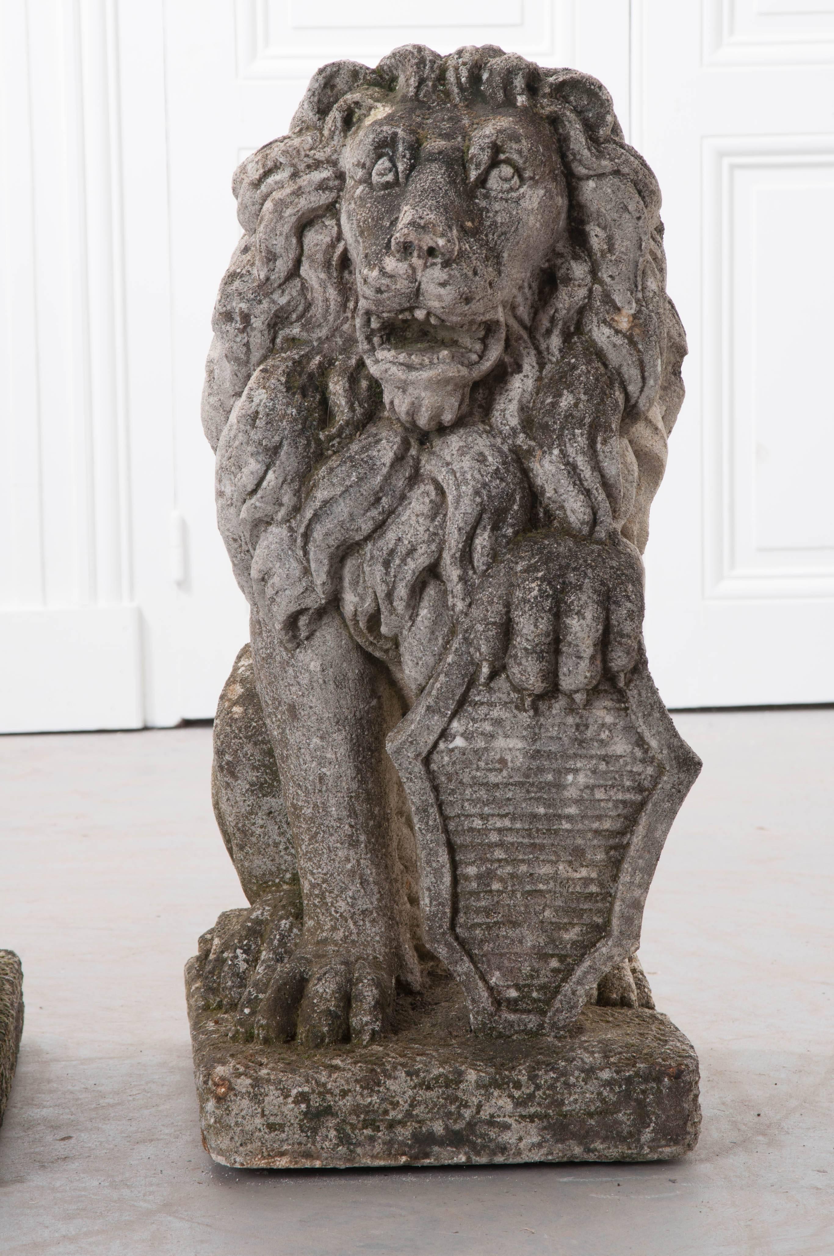 Pair of 19th Century English Stone Lions In Good Condition In Baton Rouge, LA