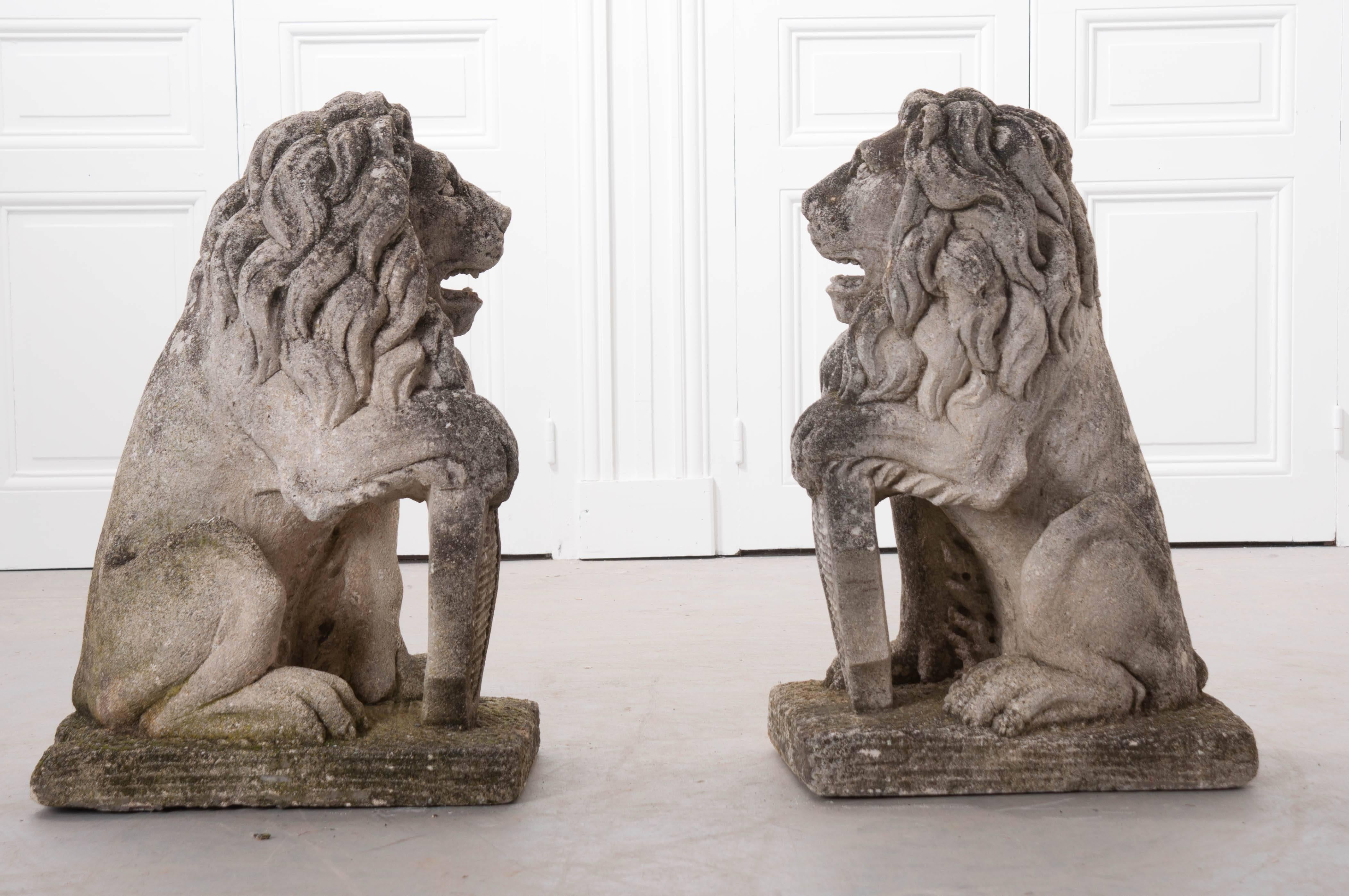 Pair of 19th Century English Stone Lions 1
