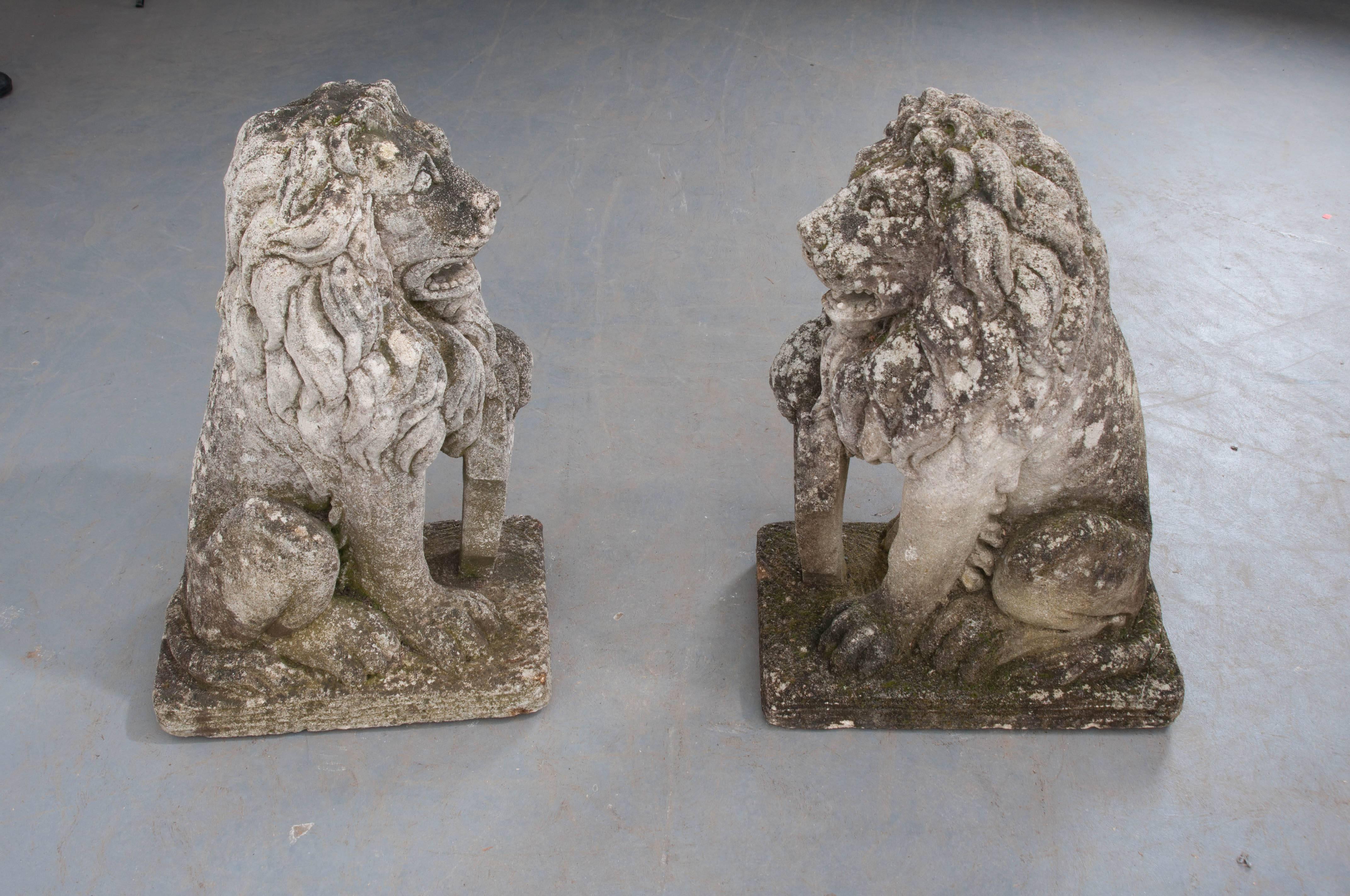 Pair of 19th Century English Stone Lions at 1stDibs | stone lions for sale