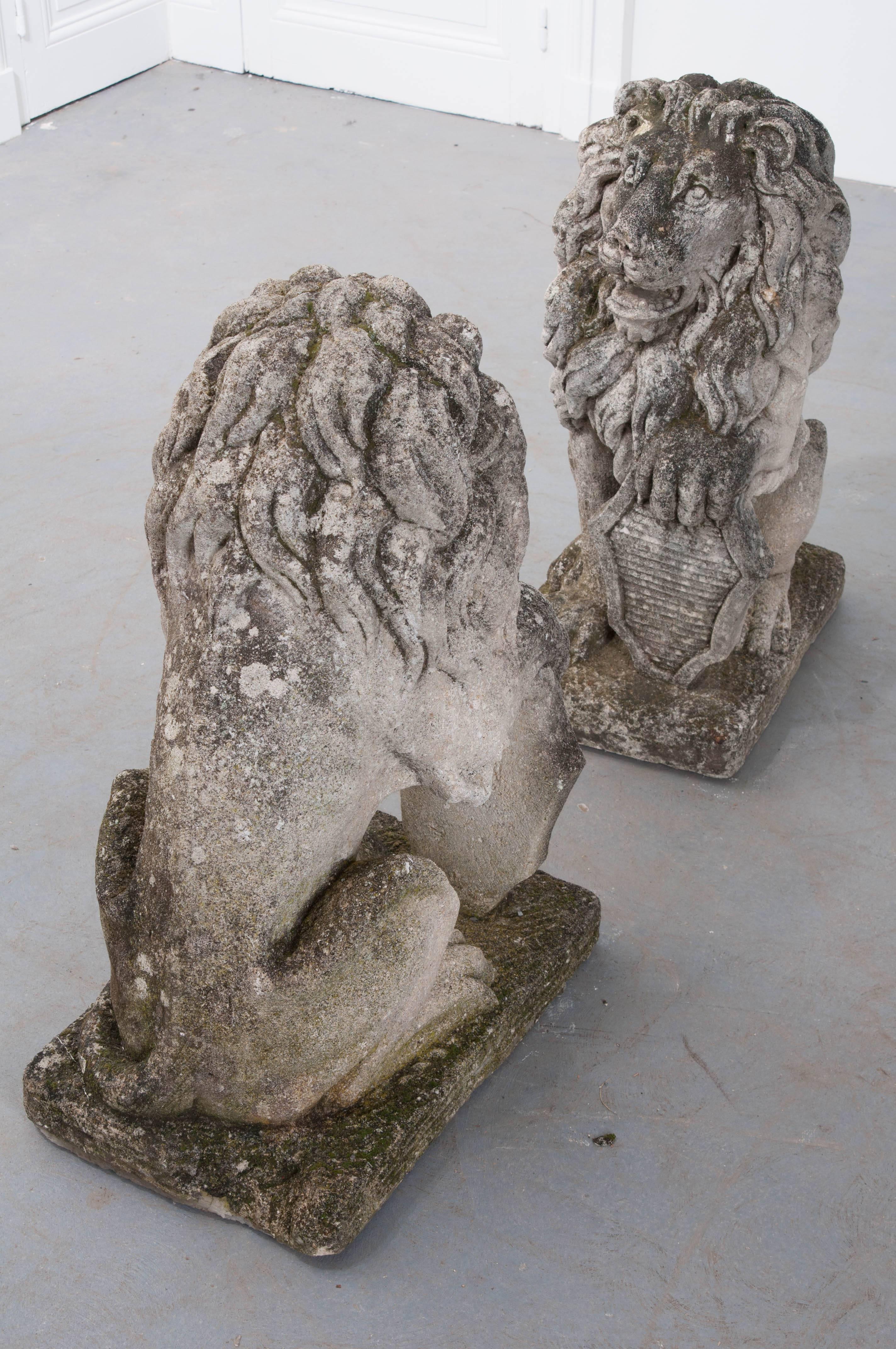 Pair of 19th Century English Stone Lions at 1stDibs | stone lions for sale