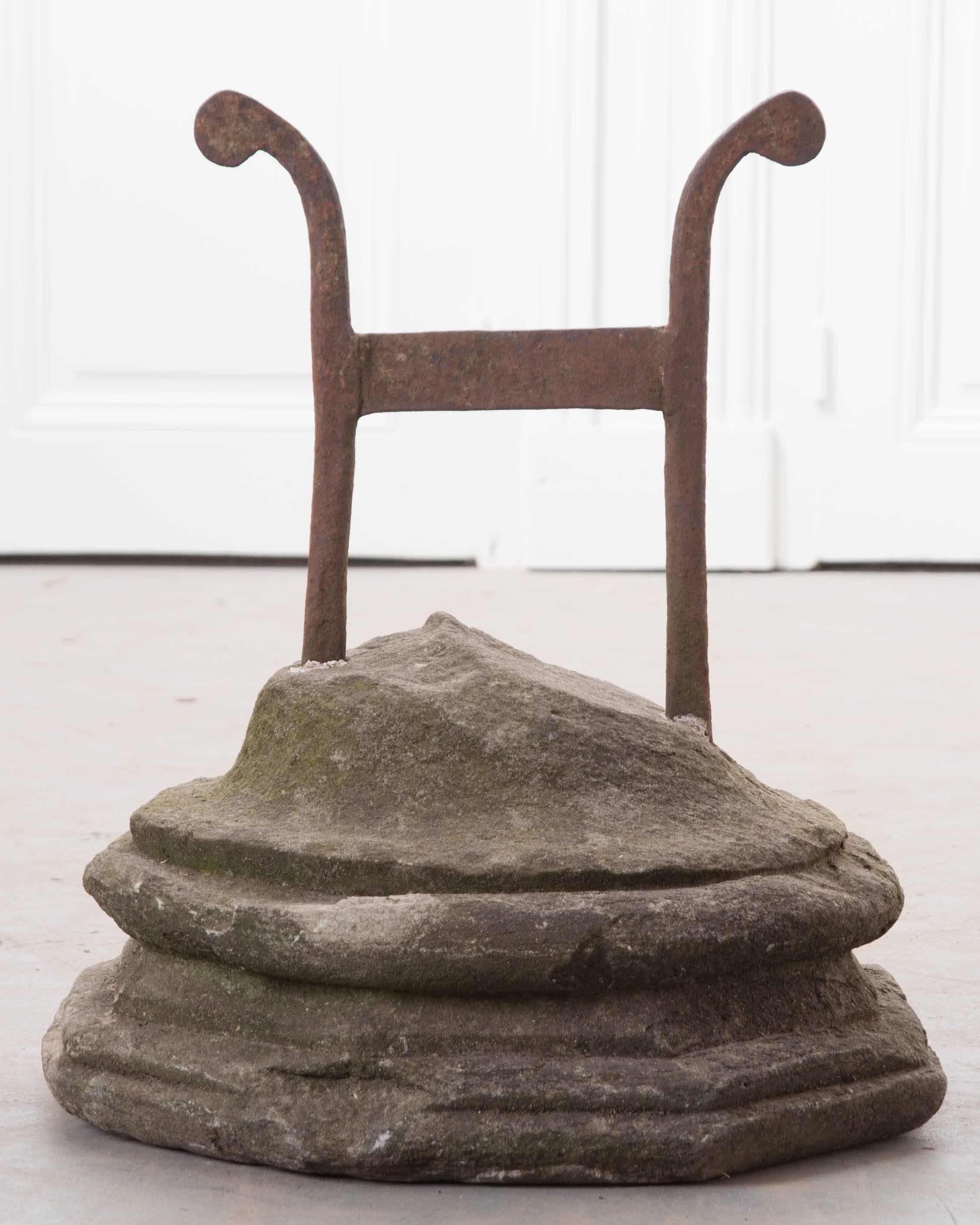 A fabulous 19th century boot scraper from England. These functional antiques would be found near the entrance of businesses and homes before the arrival of paved roads. Before entering an establishment, one would need to remove the mud and other