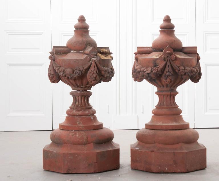 Pair of French 19th Century Terra Cotta Finials at 1stDibs