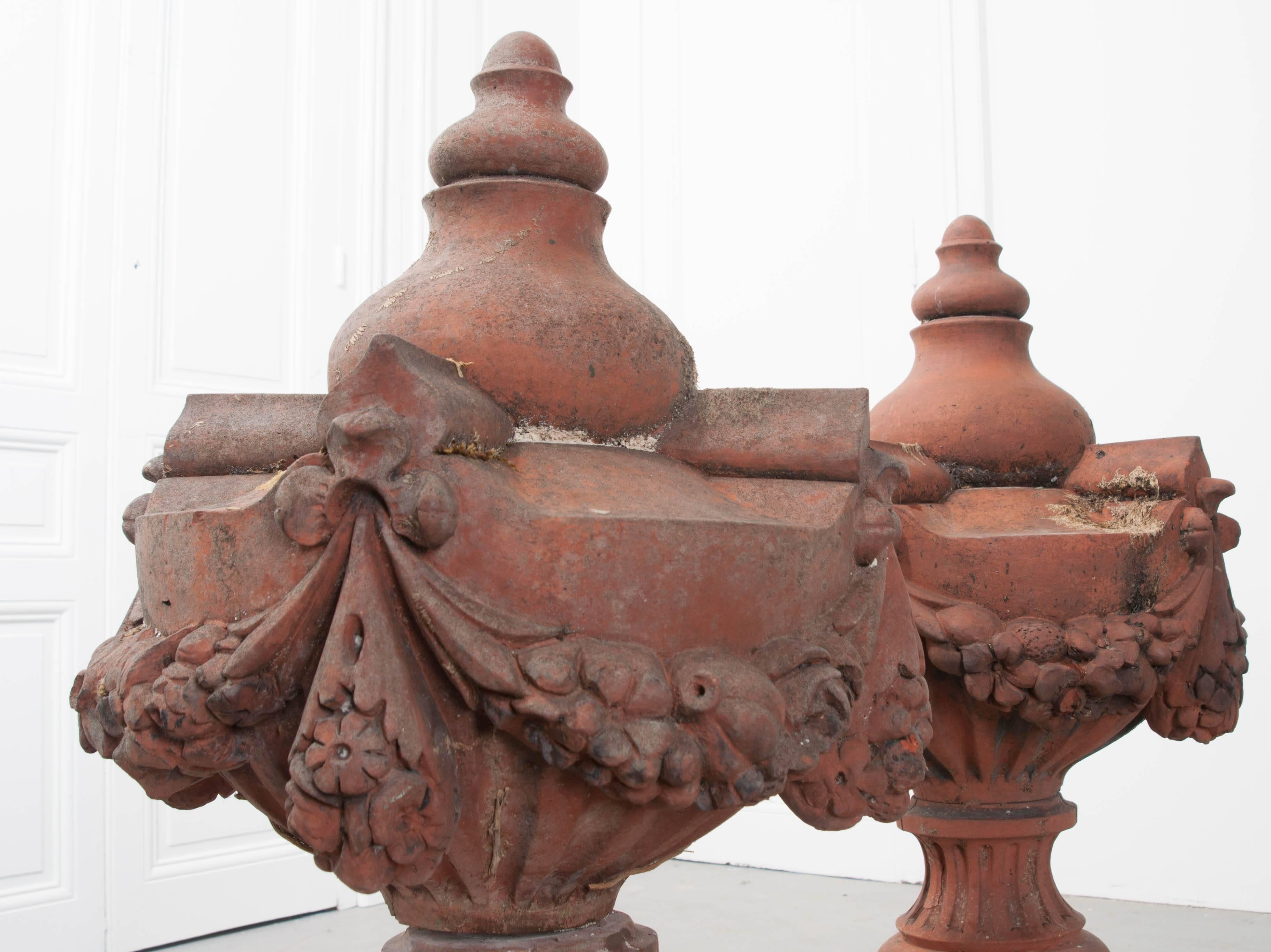 Pair of French 19th Century Terra Cotta Finials 2