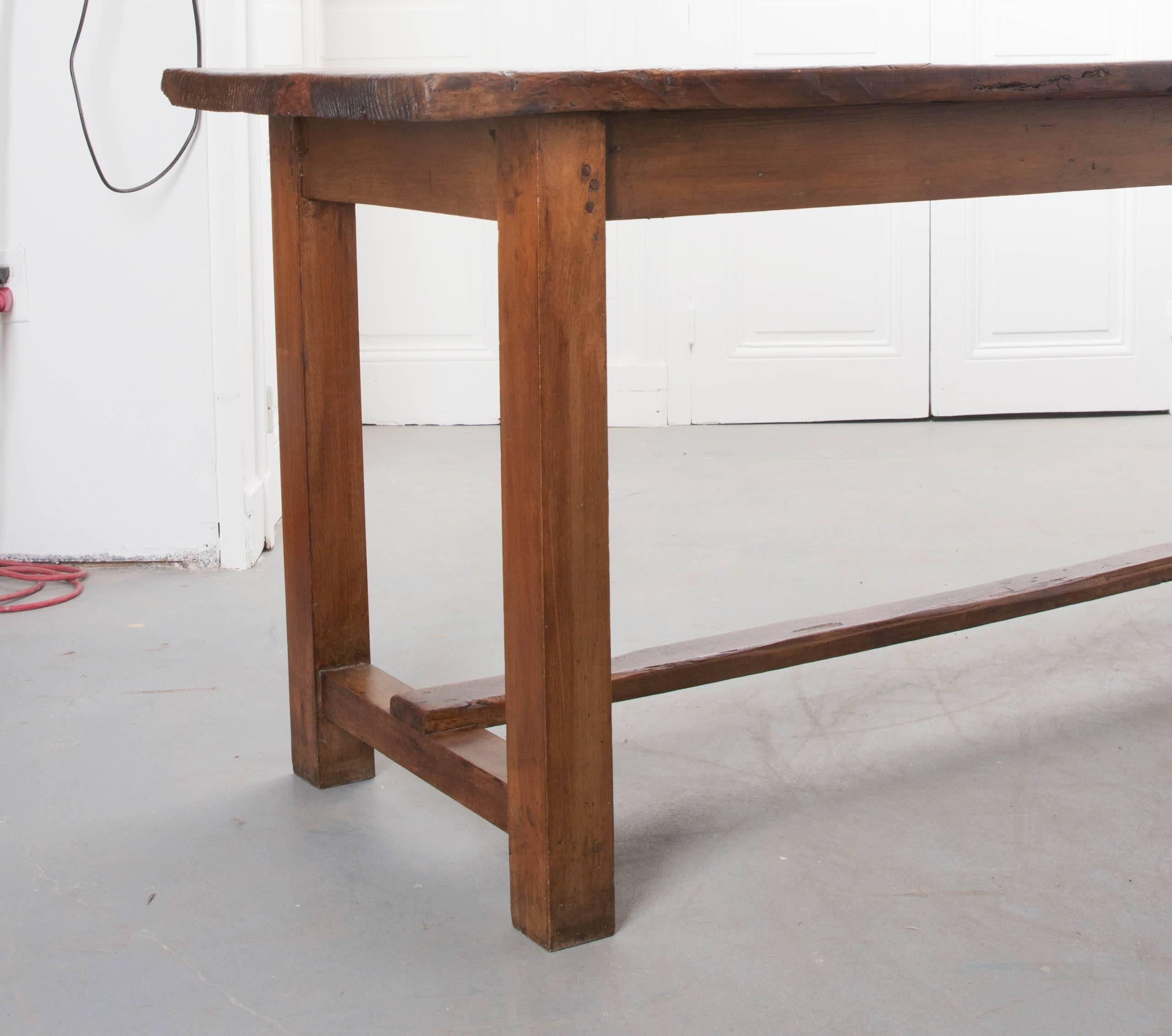 Patinated French 19th Century Long Pine Work Table