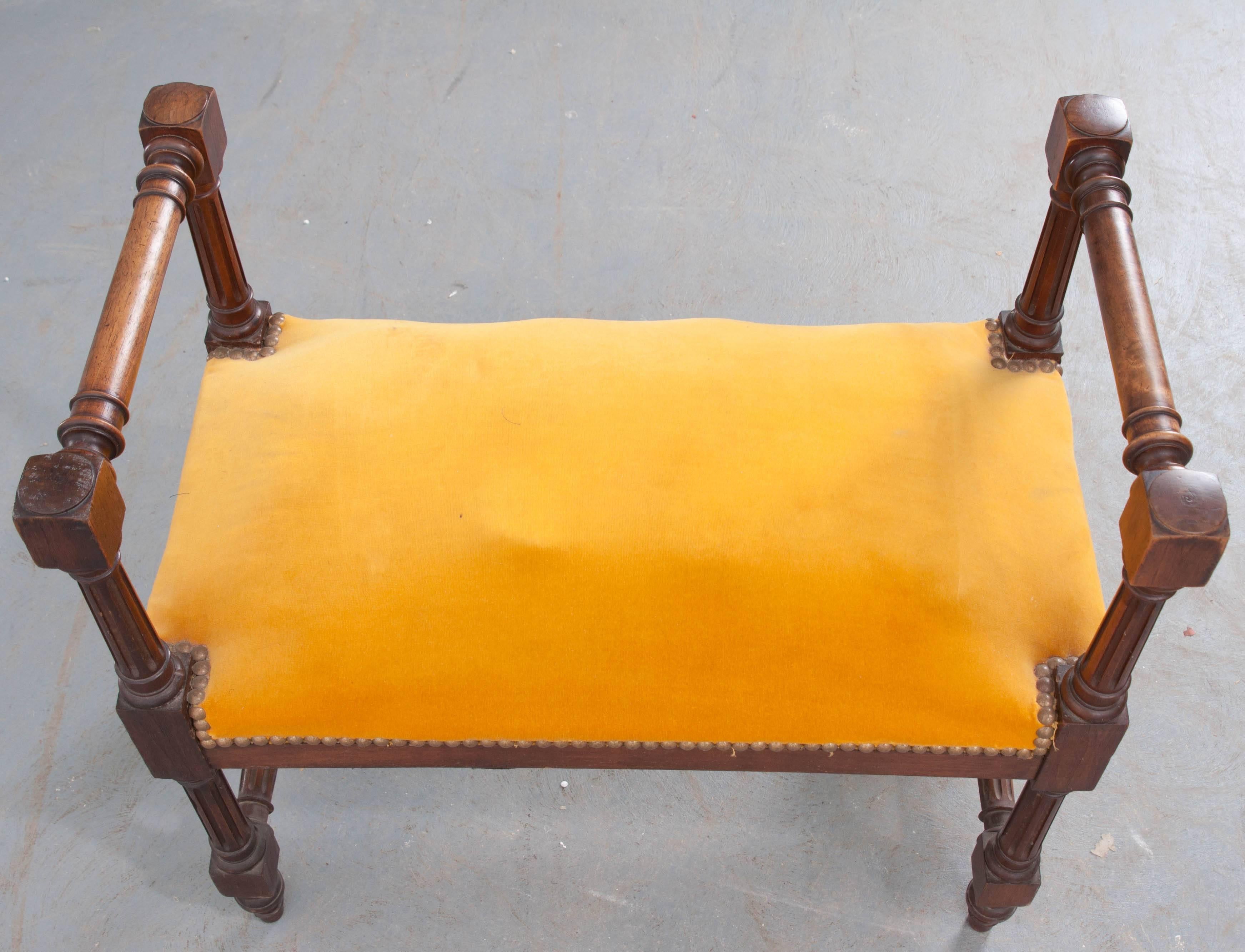 French 19th Century Mahogany Louis XVI Style Upholstered Stool 1