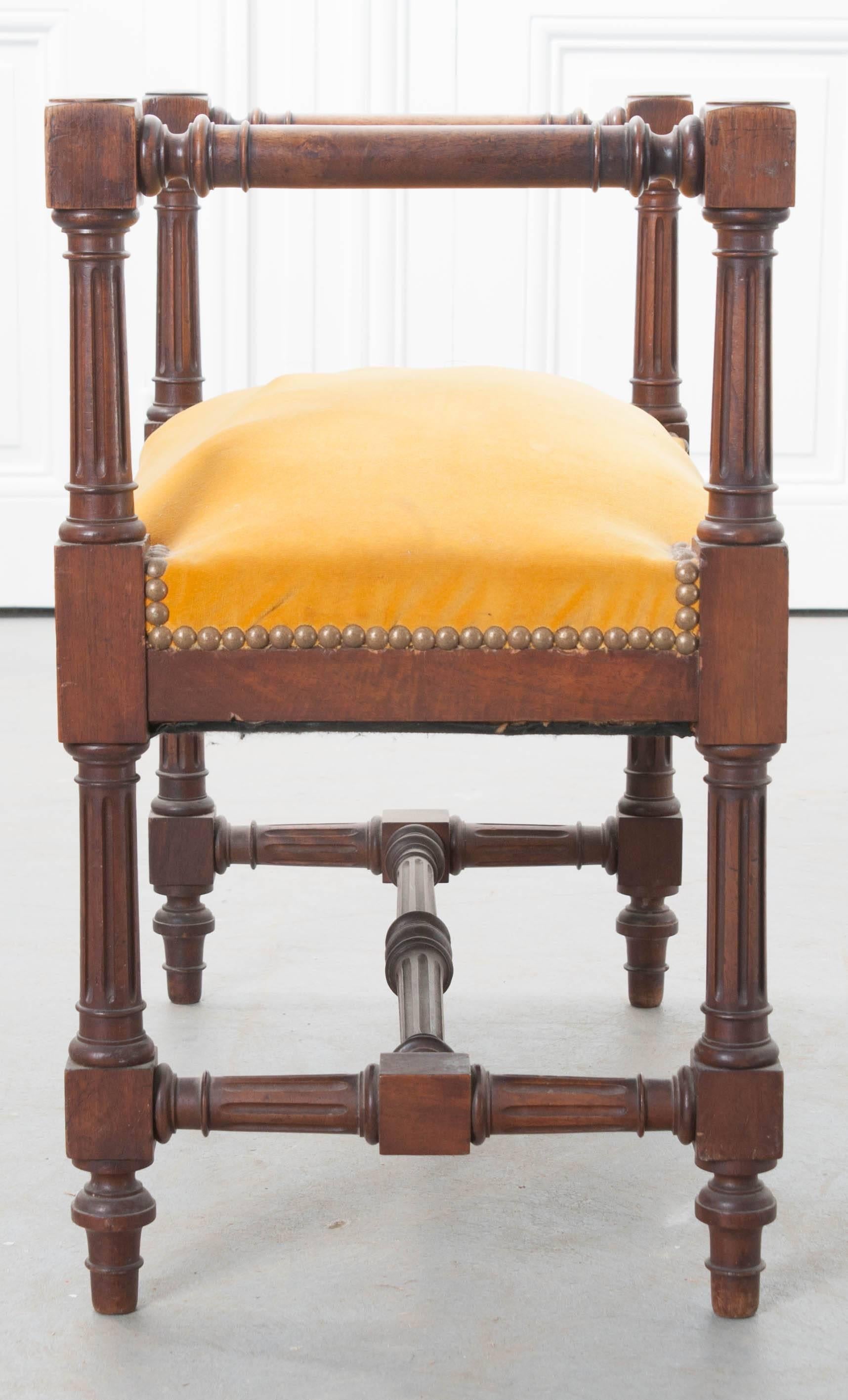 French 19th Century Mahogany Louis XVI Style Upholstered Stool 3