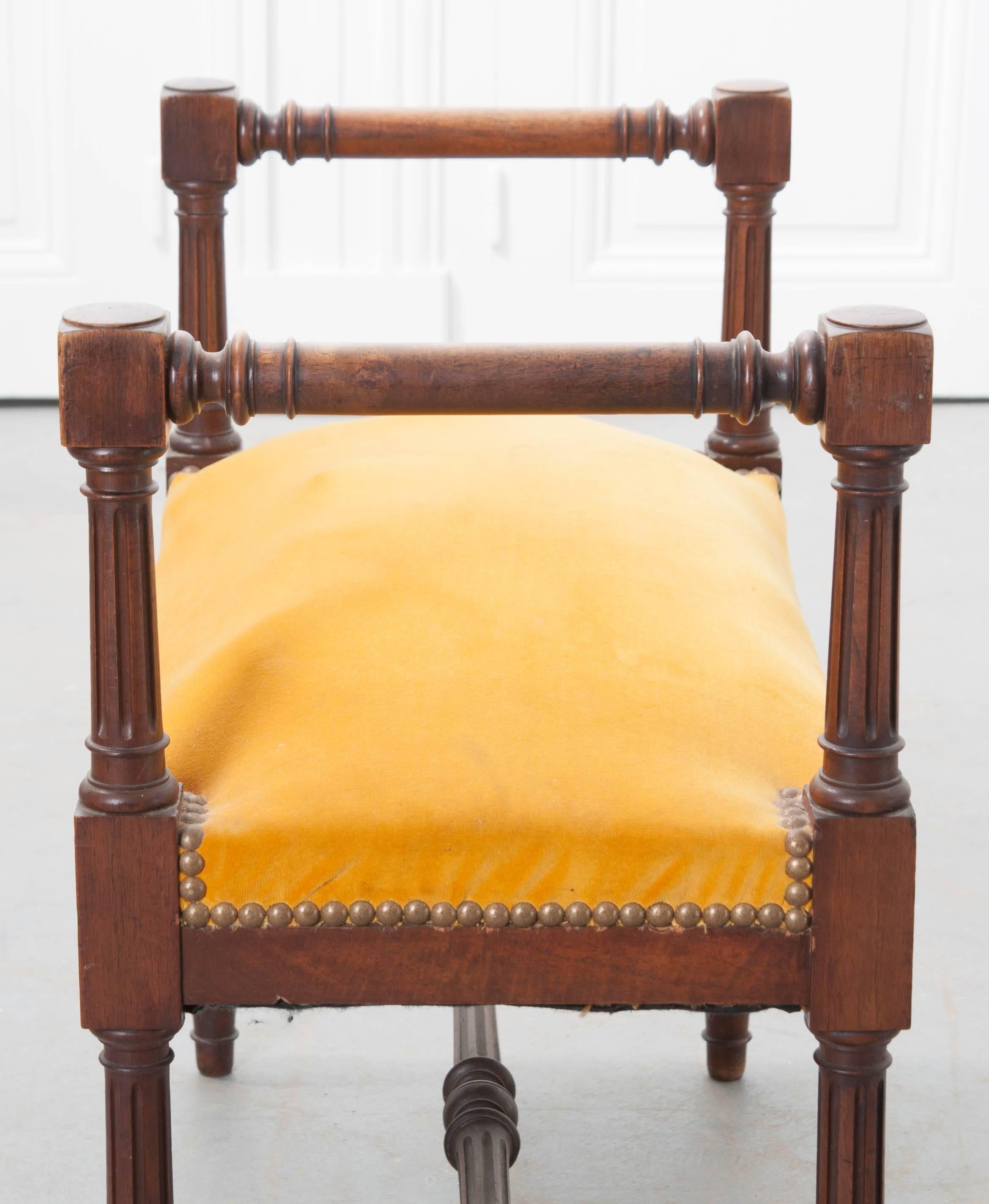 French 19th Century Mahogany Louis XVI Style Upholstered Stool 4
